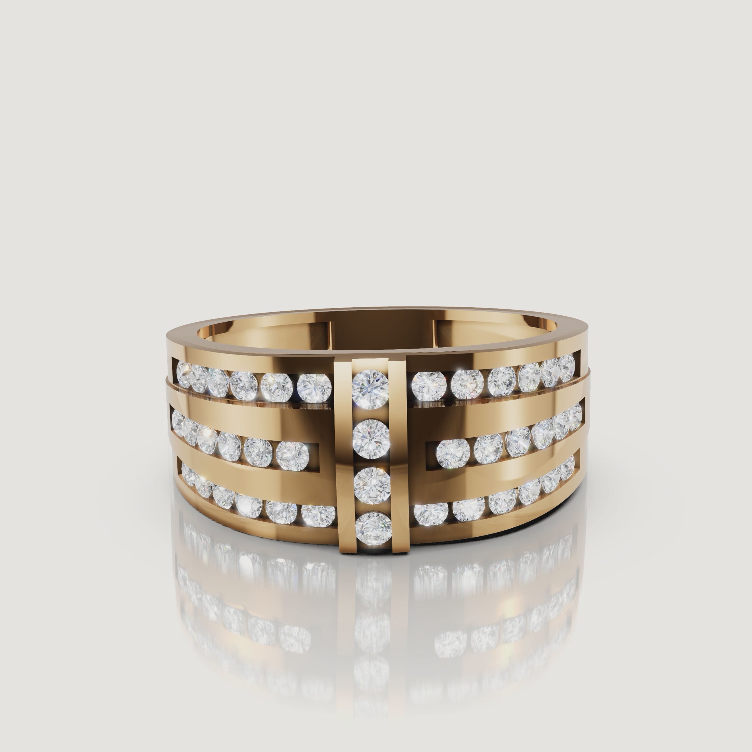 360 video of Raul Diamonds yellow gold multi row diamond wedding band with brilliant round diamonds