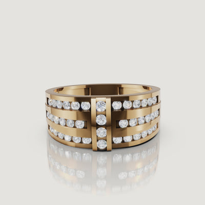360 video of Raul Diamonds yellow gold multi row diamond wedding band with brilliant round diamonds