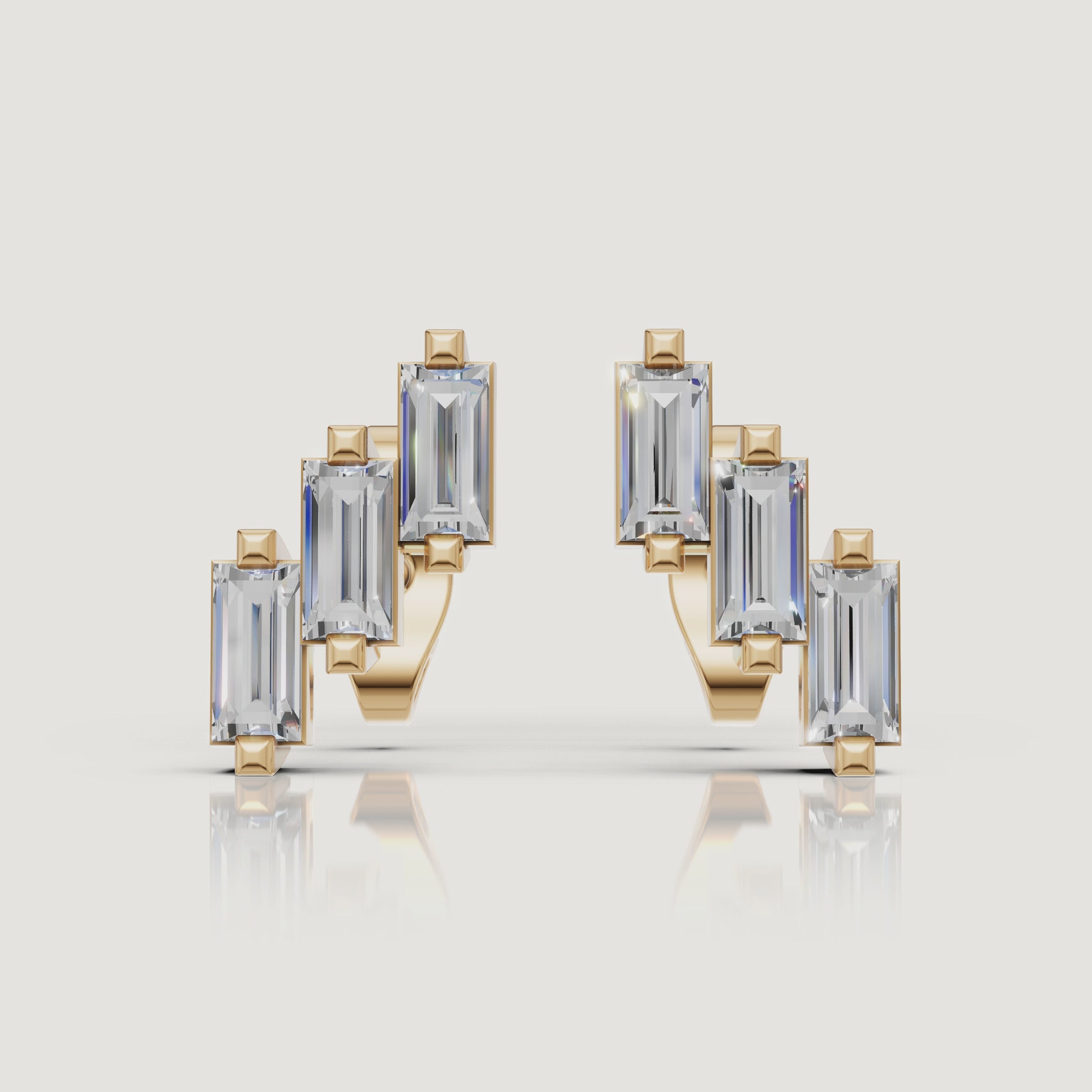 Yellow gold baguette diamond earrings video by Raul Diamonds