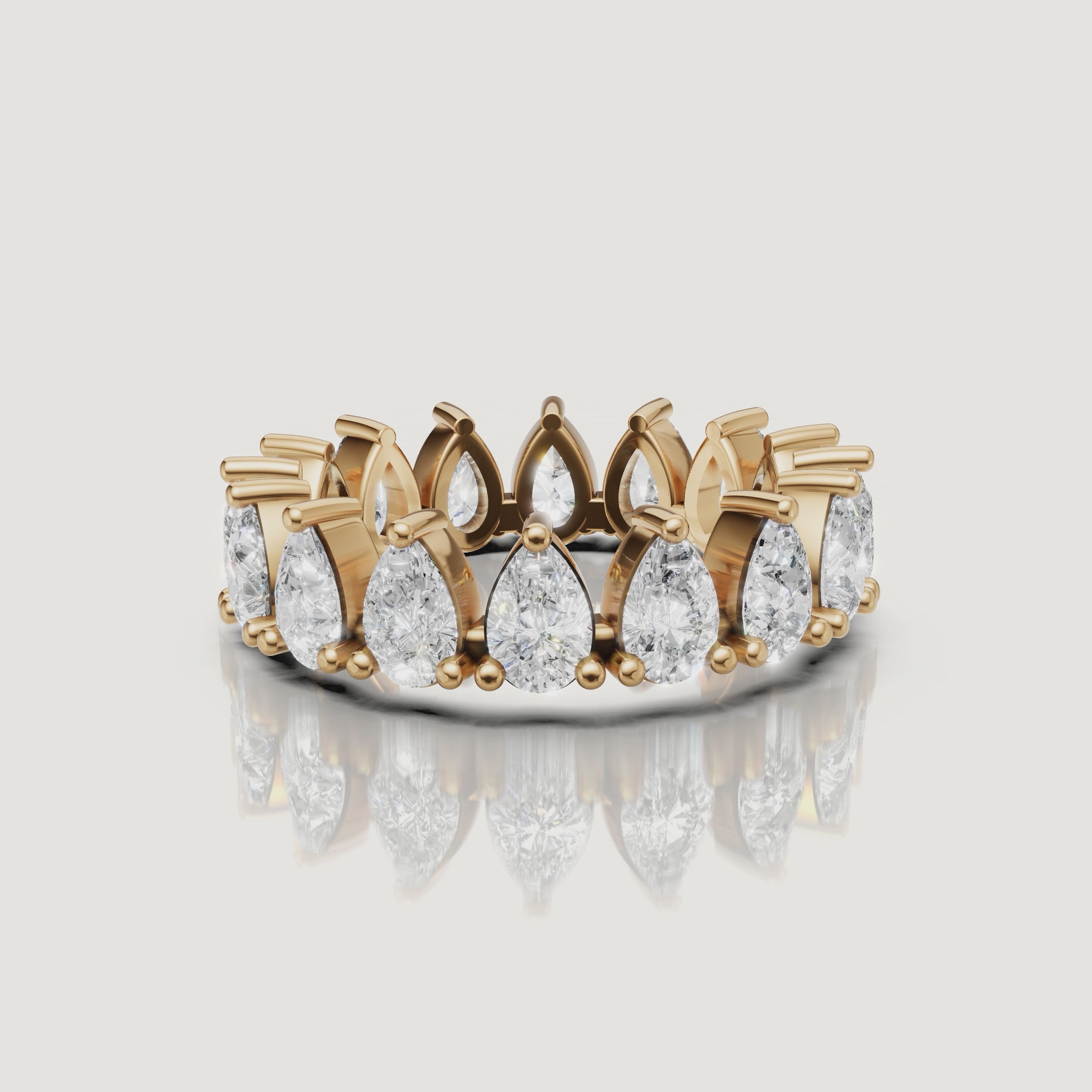 Yellow gold pear shaped diamond eternity wedding band video by Raul Diamonds
