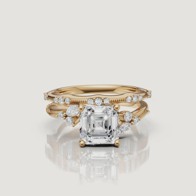 Yellow Gold Asscher Cut Lab Grown Diamond Bridal Set Video by Raul Diamonds