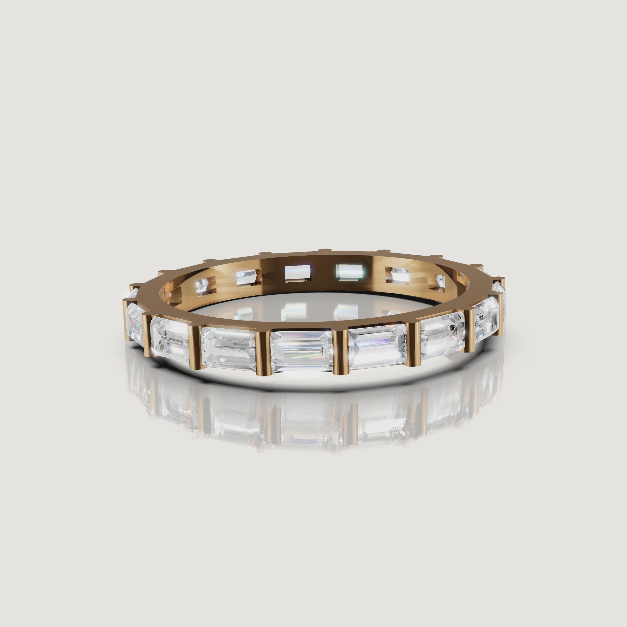 Yellow gold baguette diamond wedding band video with eternity design Raul Diamonds