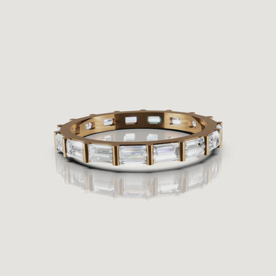 Yellow gold baguette diamond wedding band video with eternity design Raul Diamonds