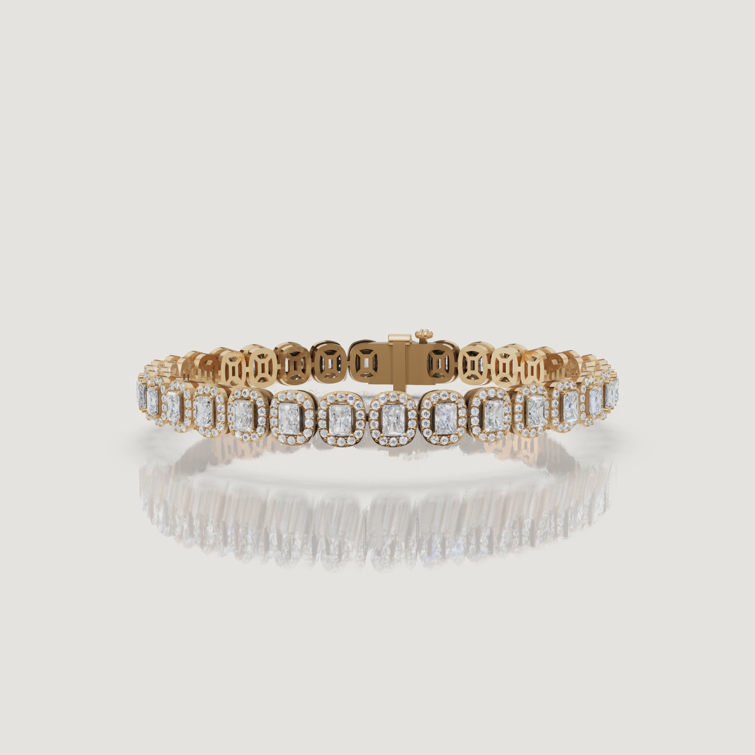 Yellow gold emerald cut diamond tennis bracelet video by Raul Diamonds