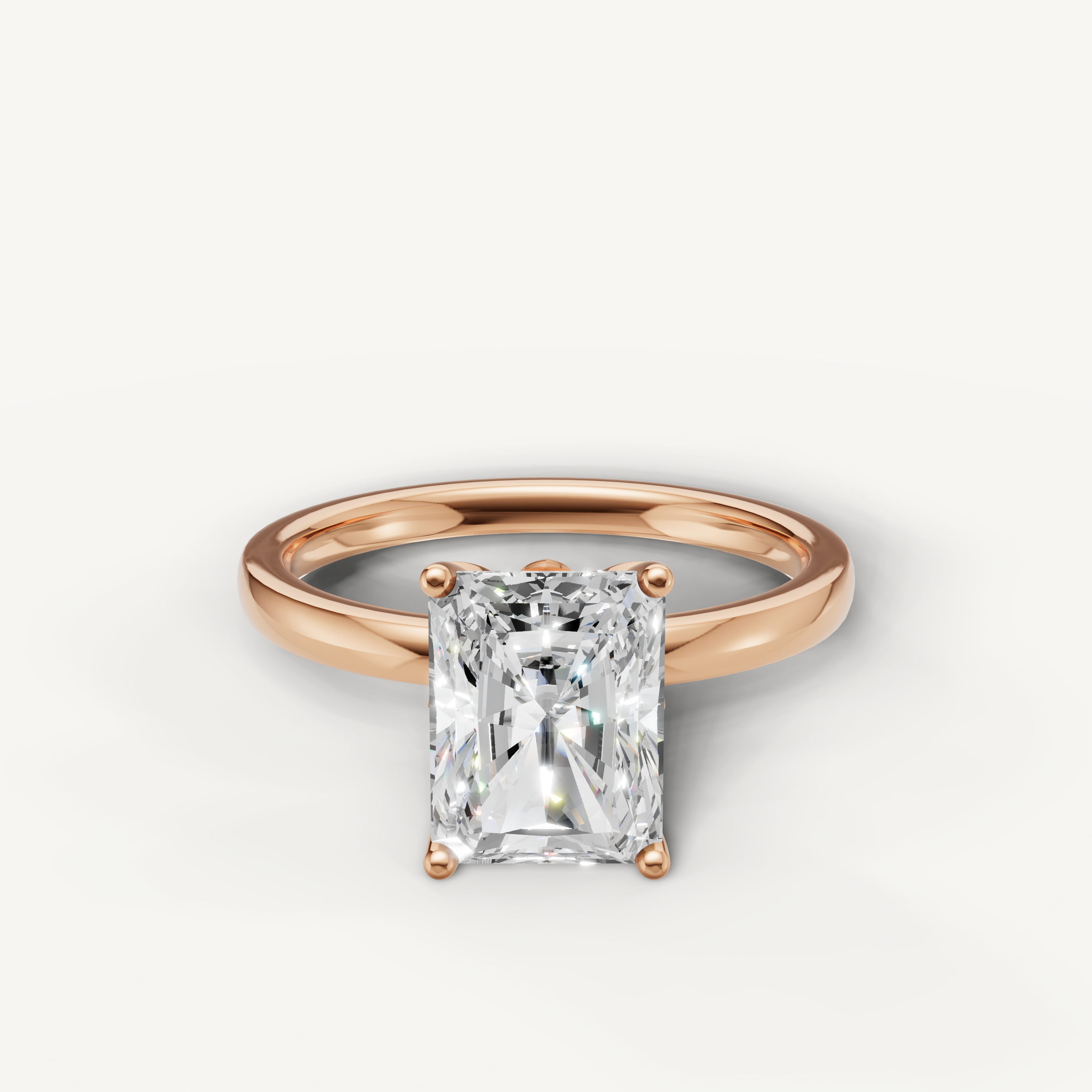 Radiant cut lab grown diamond solitaire engagement ring in rose gold minimalist 4 prong setting