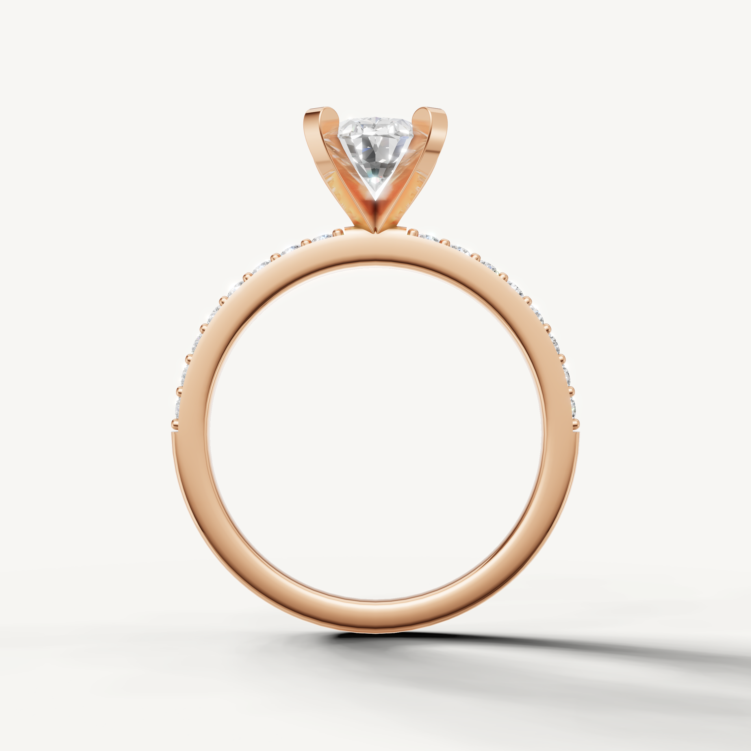 Elegant oval cut lab grown diamond ring in rose gold thin pavé setting