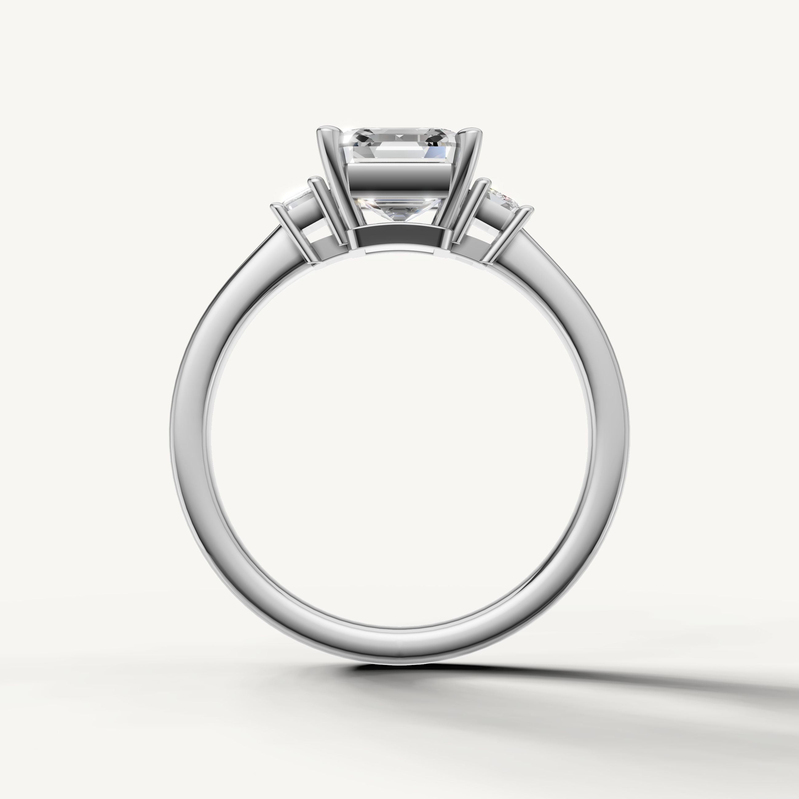 Classic Asscher cut lab grown diamond engagement ring in 14K white gold with clean plain band