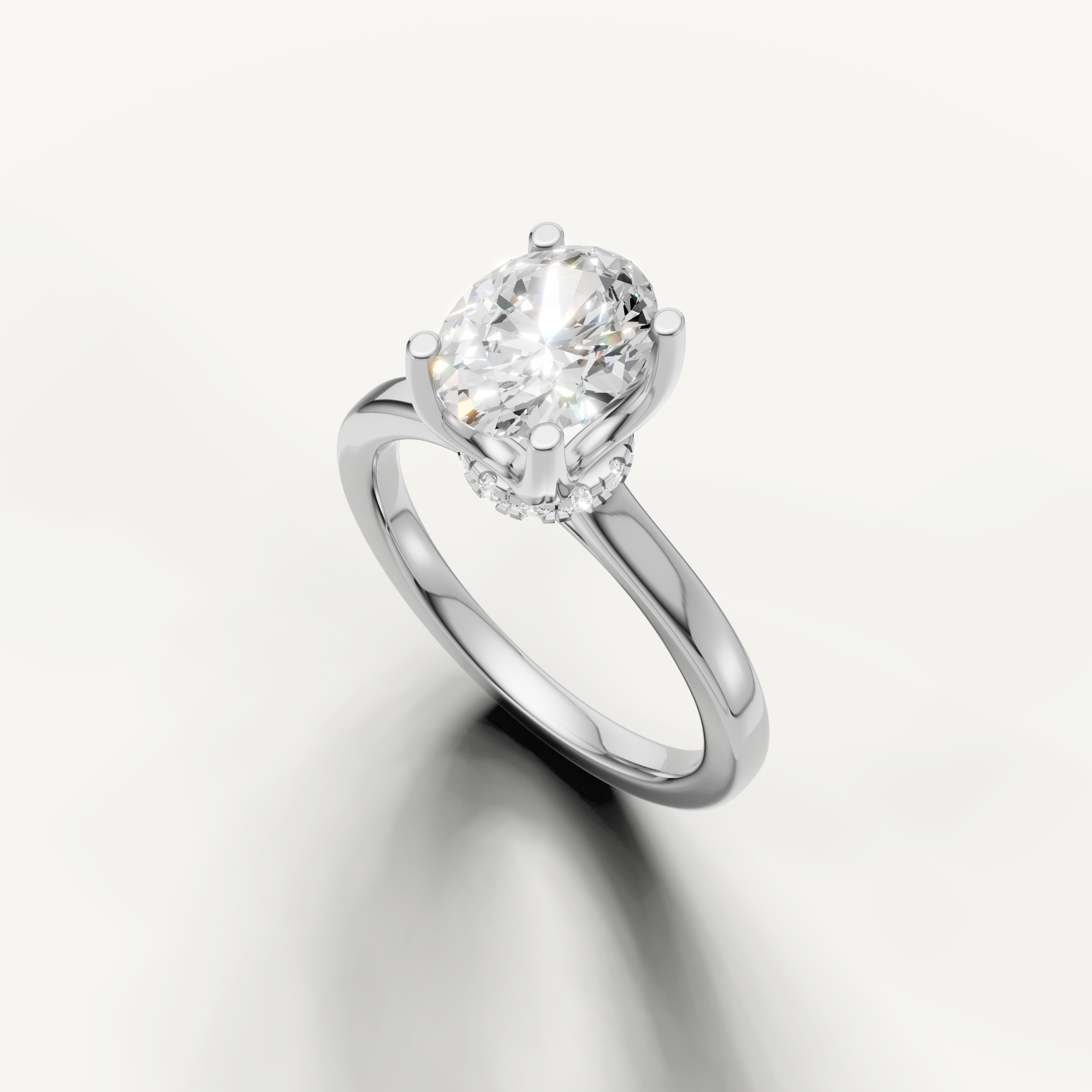 timeless oval cut lab grown diamond ring in polished 14k white gold setting
