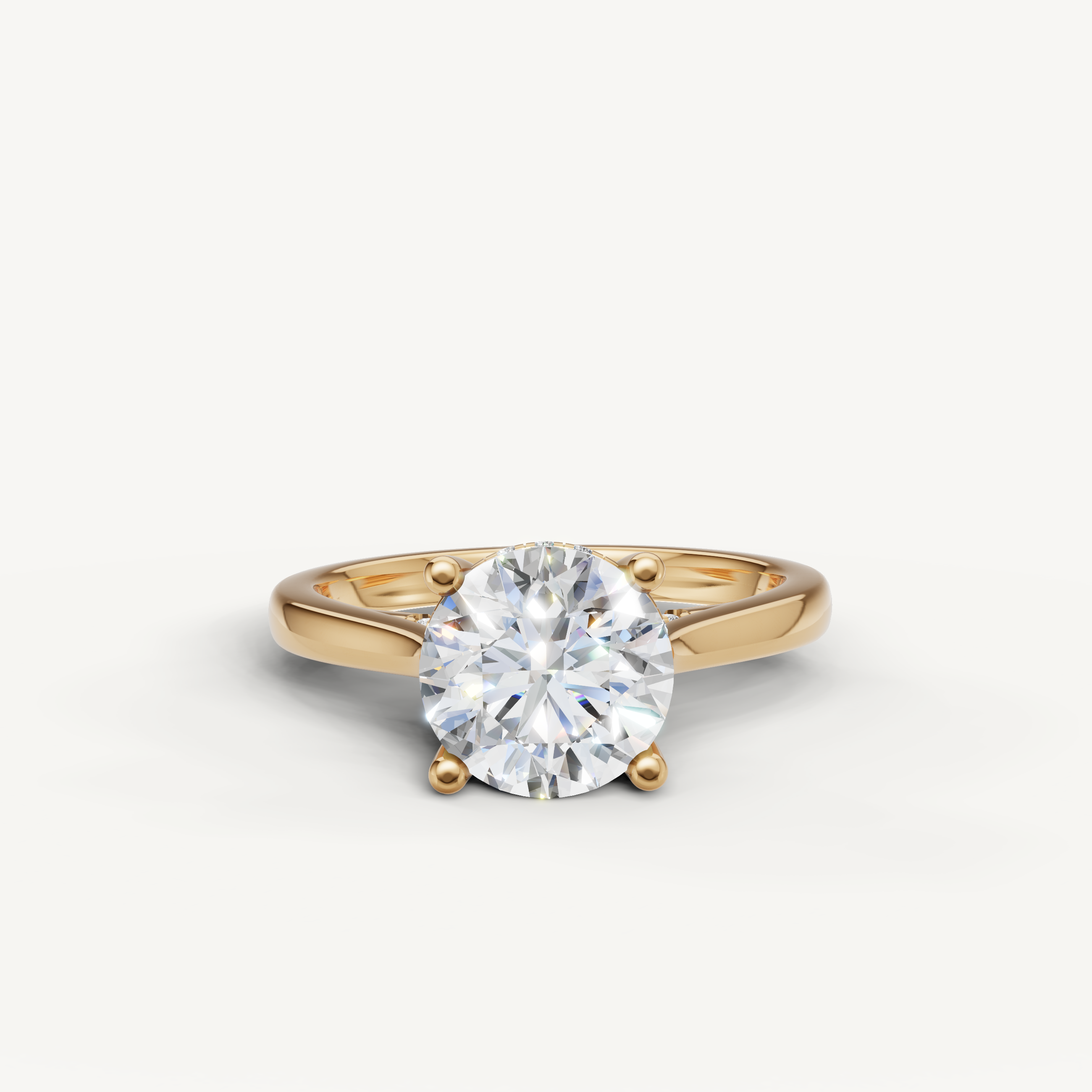 14K yellow gold round brilliant lab-grown diamond engagement ring with hidden halo by Raul Diamonds