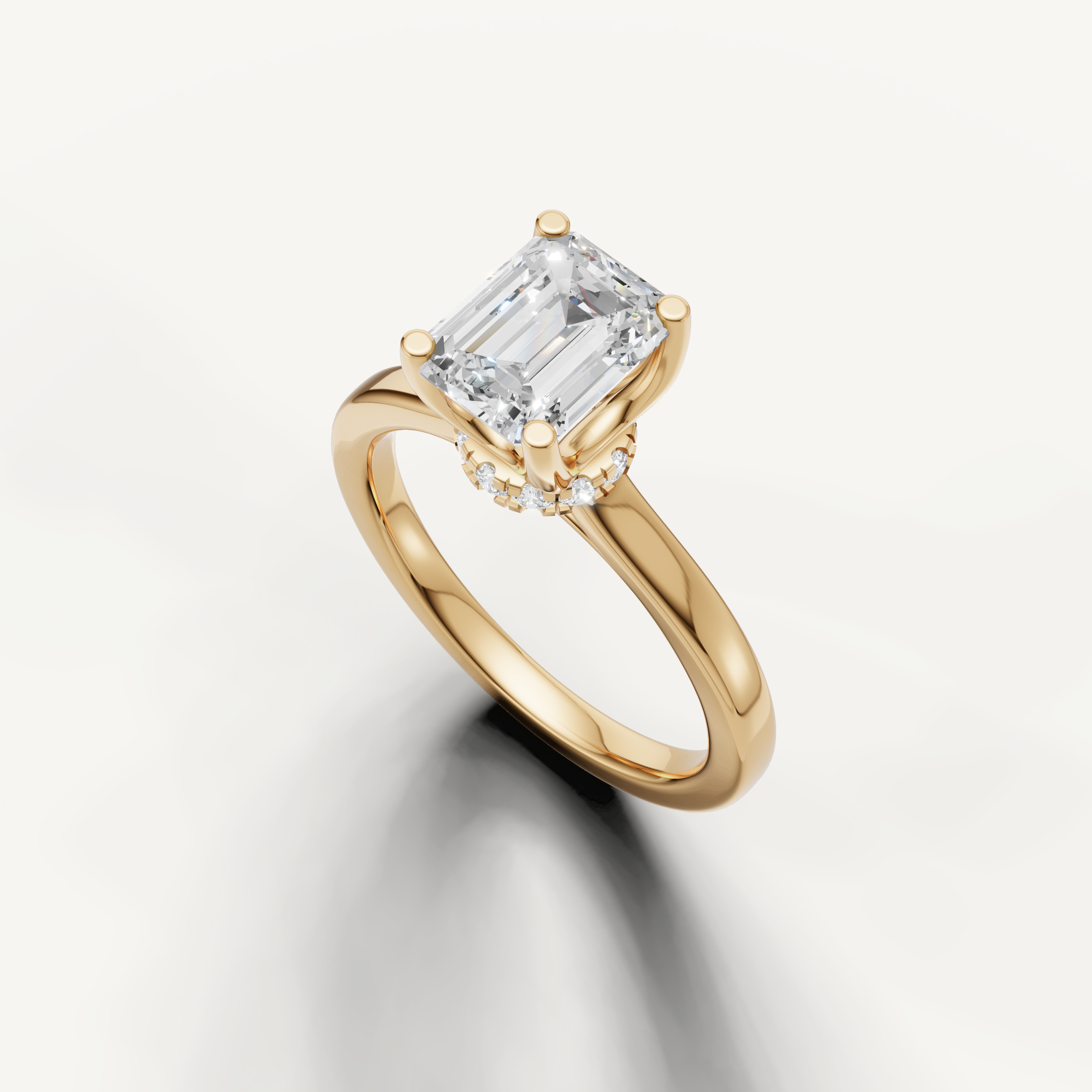 minimalist emerald cut lab grown diamond engagement ring in 14k yellow gold solitaire setting