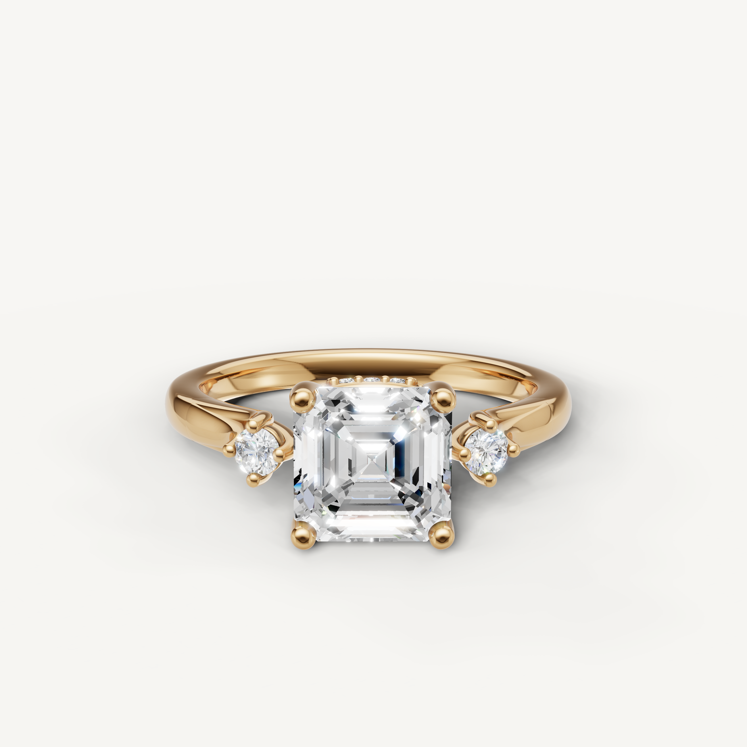 Asscher cut lab grown diamond ring with architectural silhouette and signature hall of mirrors effect