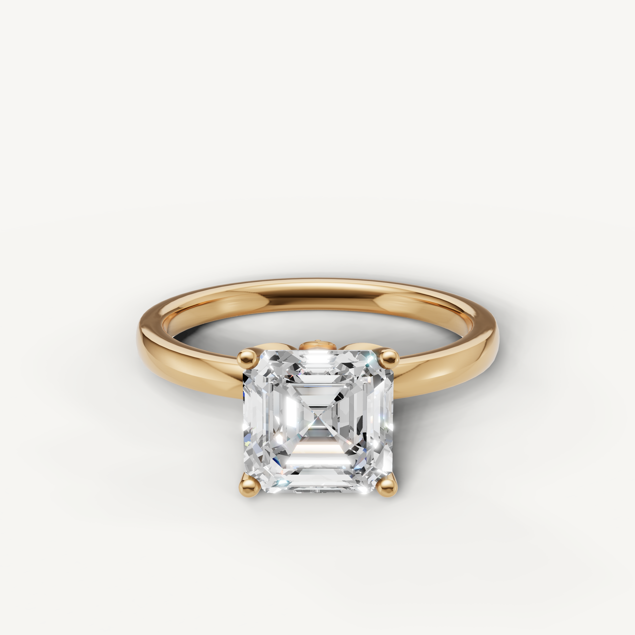 Asscher cut lab grown diamond solitaire engagement ring in yellow gold minimalist 4 prong setting