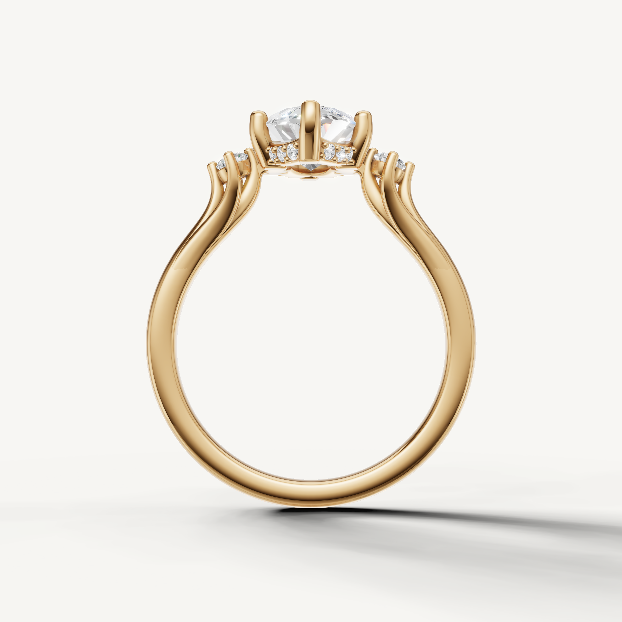 14K yellow gold marquise cut lab grown diamond ring with refined four prong setting