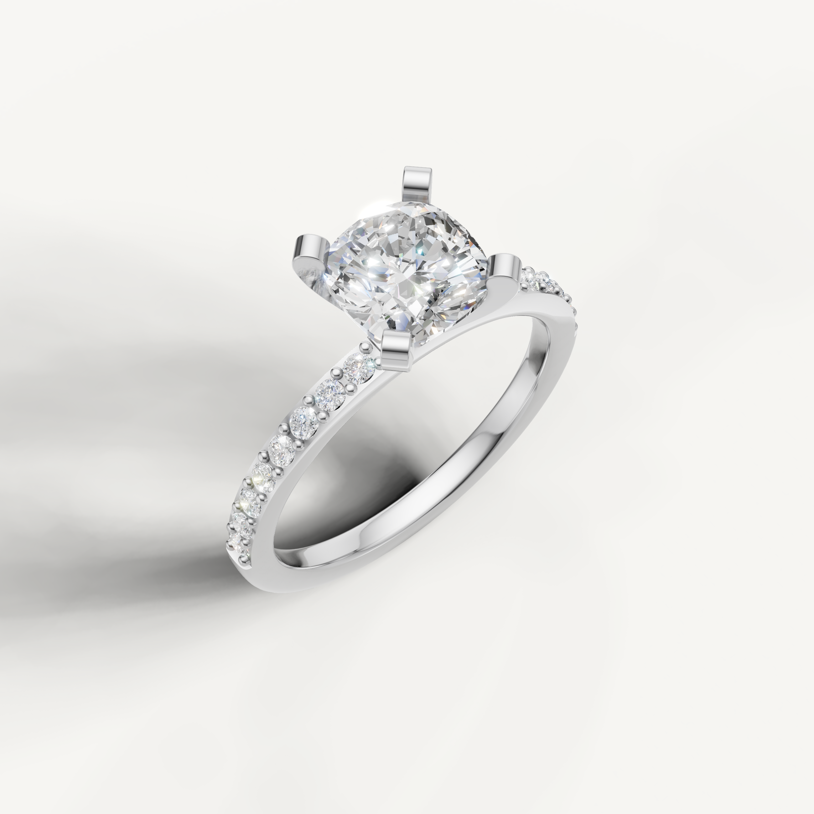 Square cushion cut lab diamond ring in white gold with micro pavé diamonds