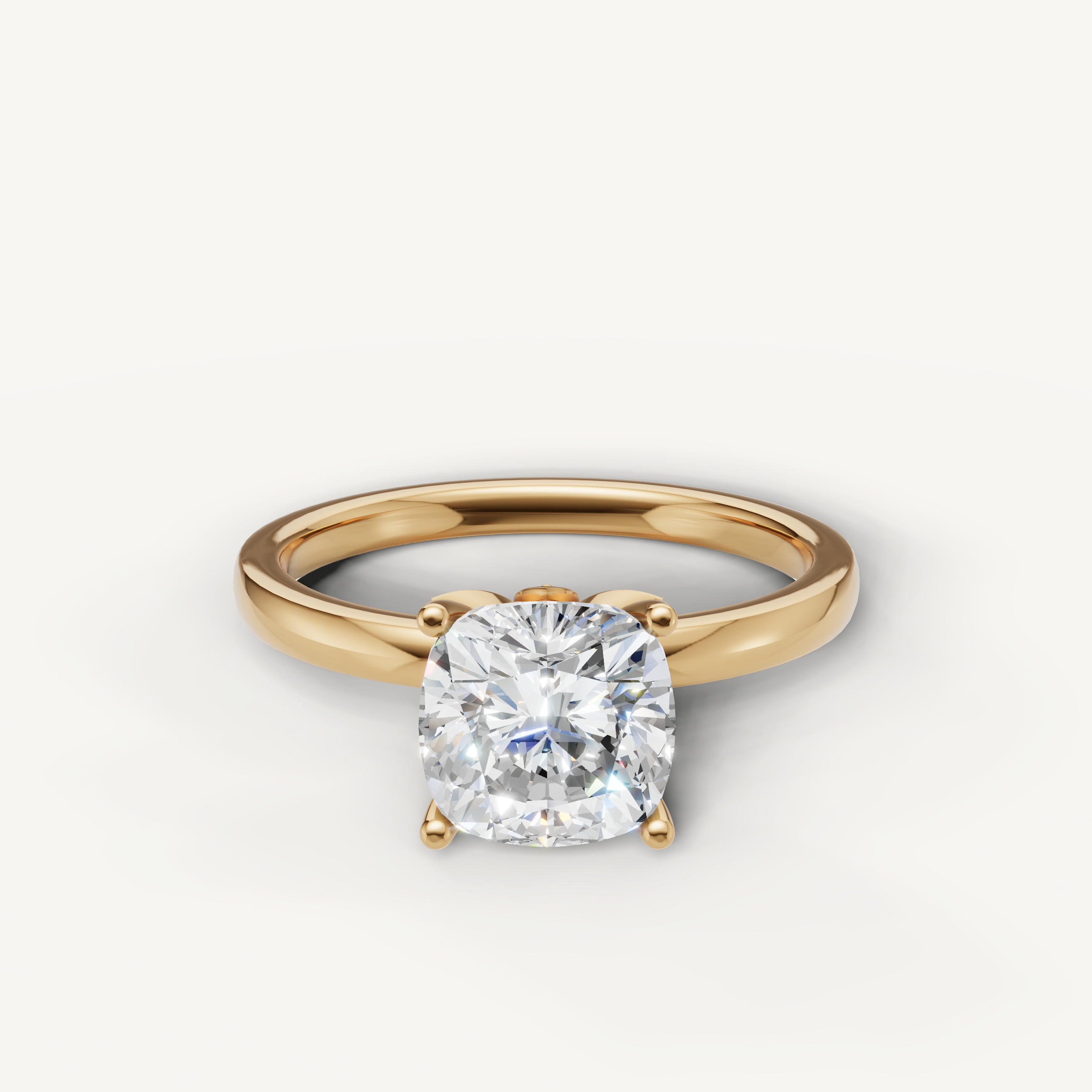 Cushion cut lab grown diamond solitaire engagement ring in yellow gold minimalist 4 prong setting