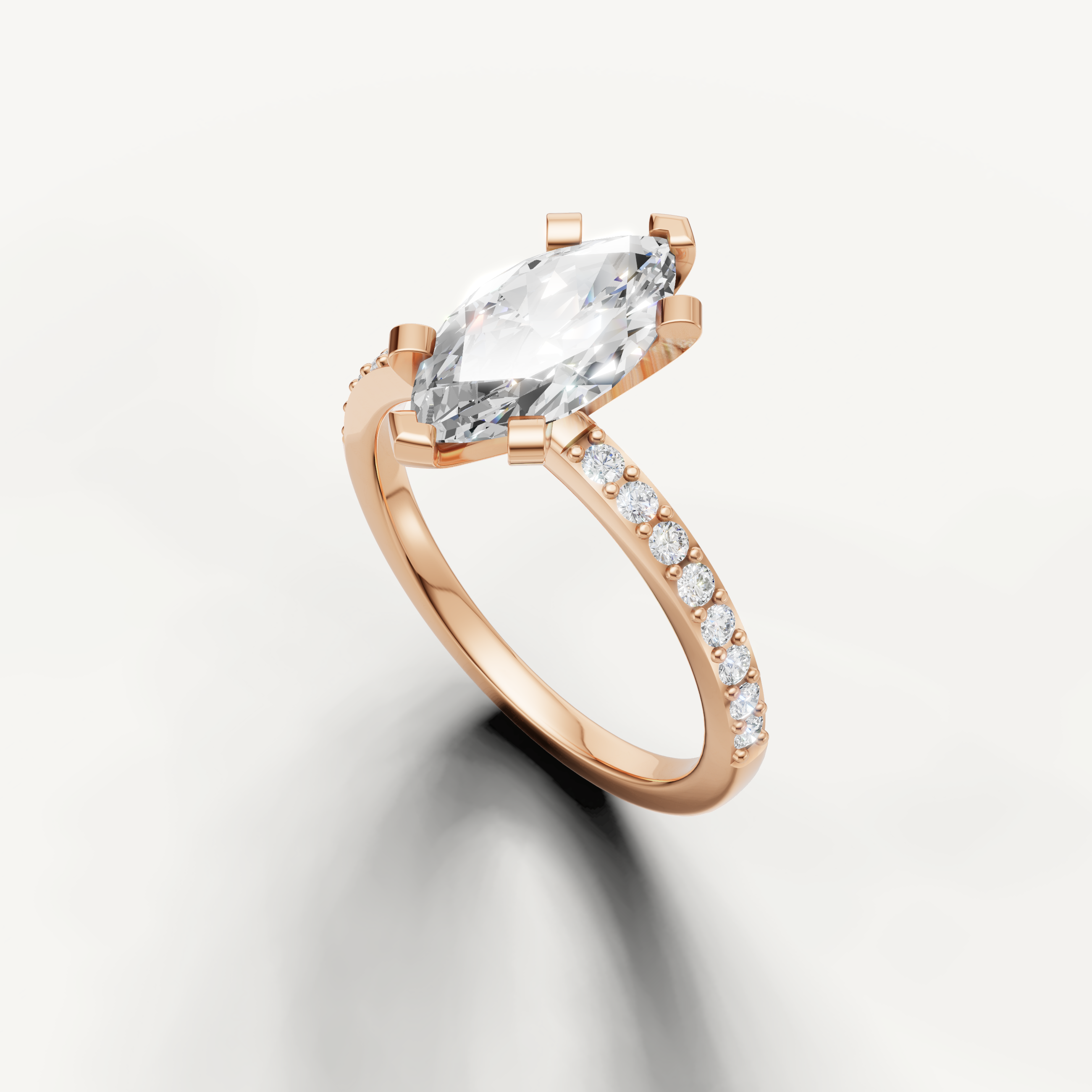 rose gold marquise solitaire ring with ethical lab grown diamond