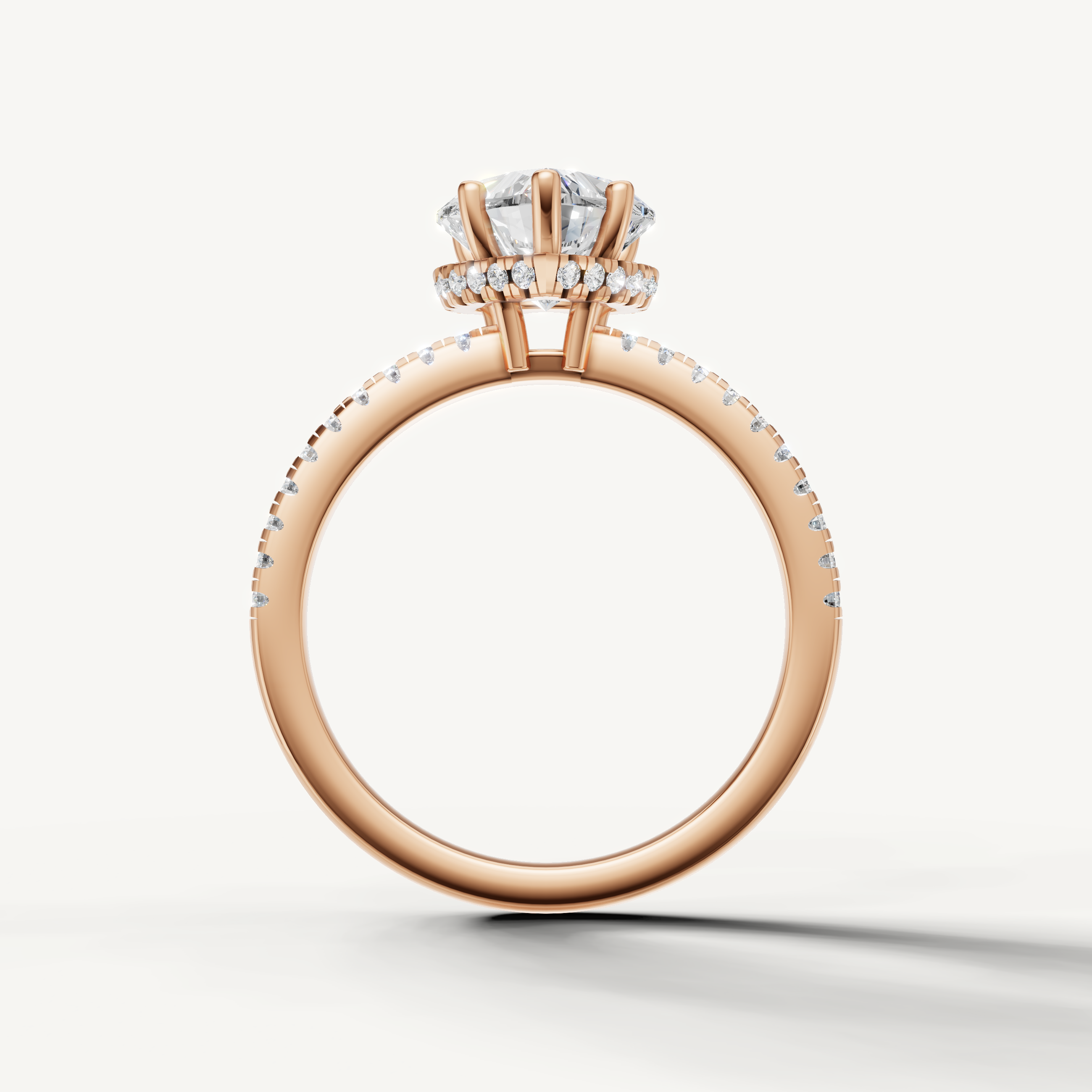 romantic heart lab grown diamond ring with slim pavé setting in rose gold