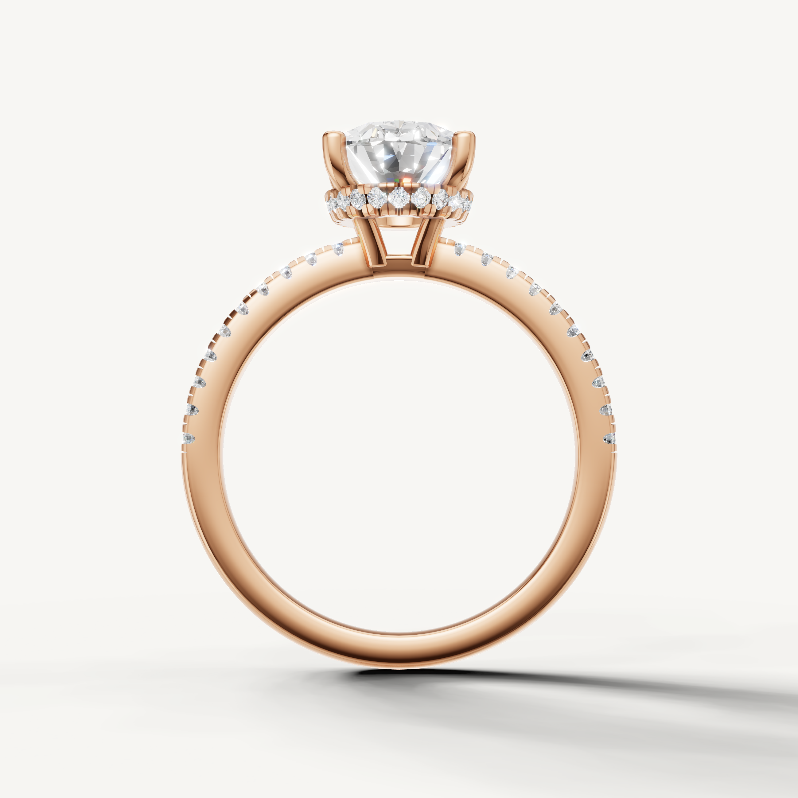 finger flattering oval lab grown diamond ring with sparkling pavé band rose gold