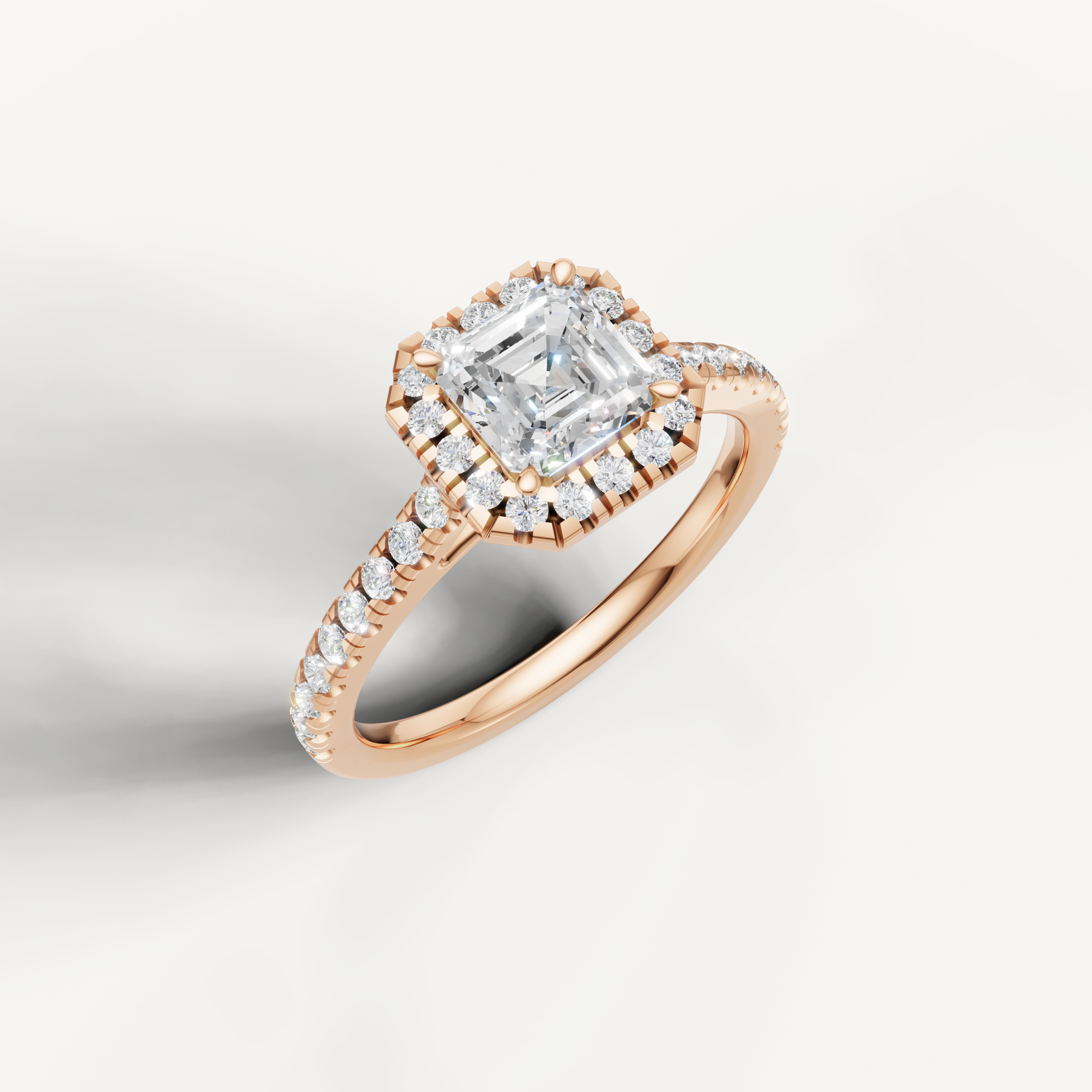 vintage style asscher cut lab grown diamond halo engagement ring with pavé setting