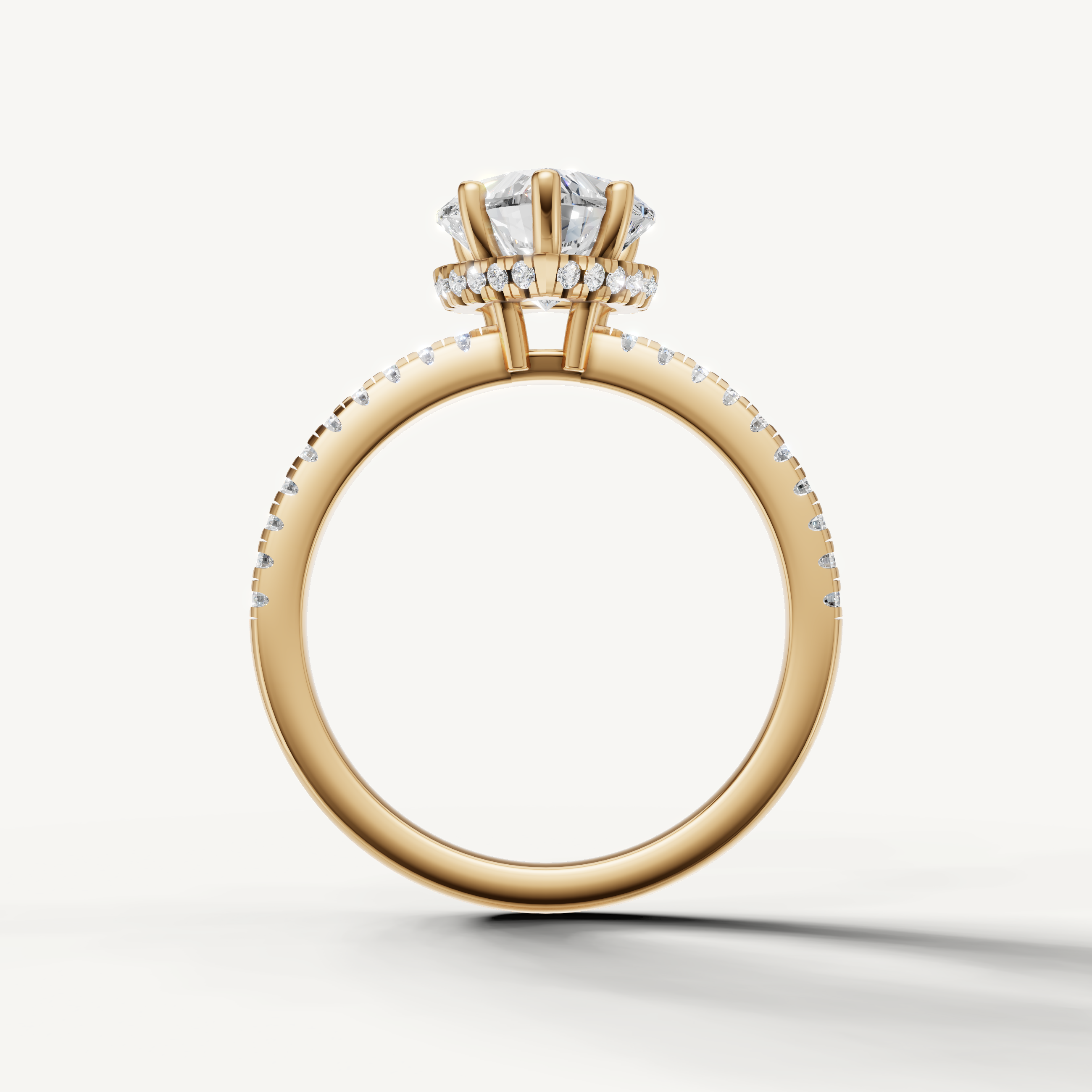 romantic heart lab grown diamond ring with slim pavé setting in yellow gold