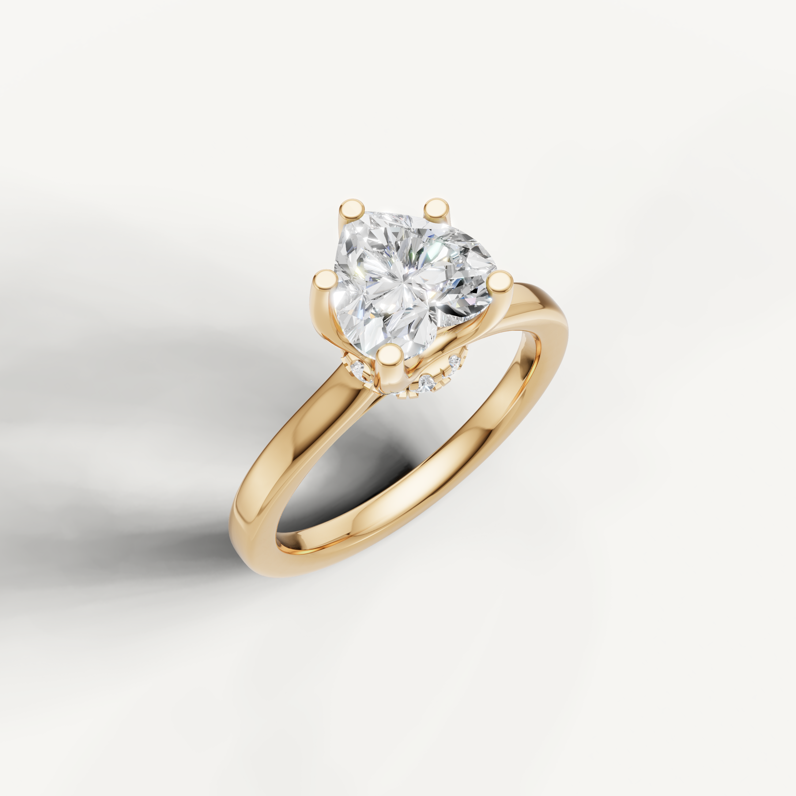 romantic heart cut lab grown diamond ring in 14k yellow gold with classic solitaire setting