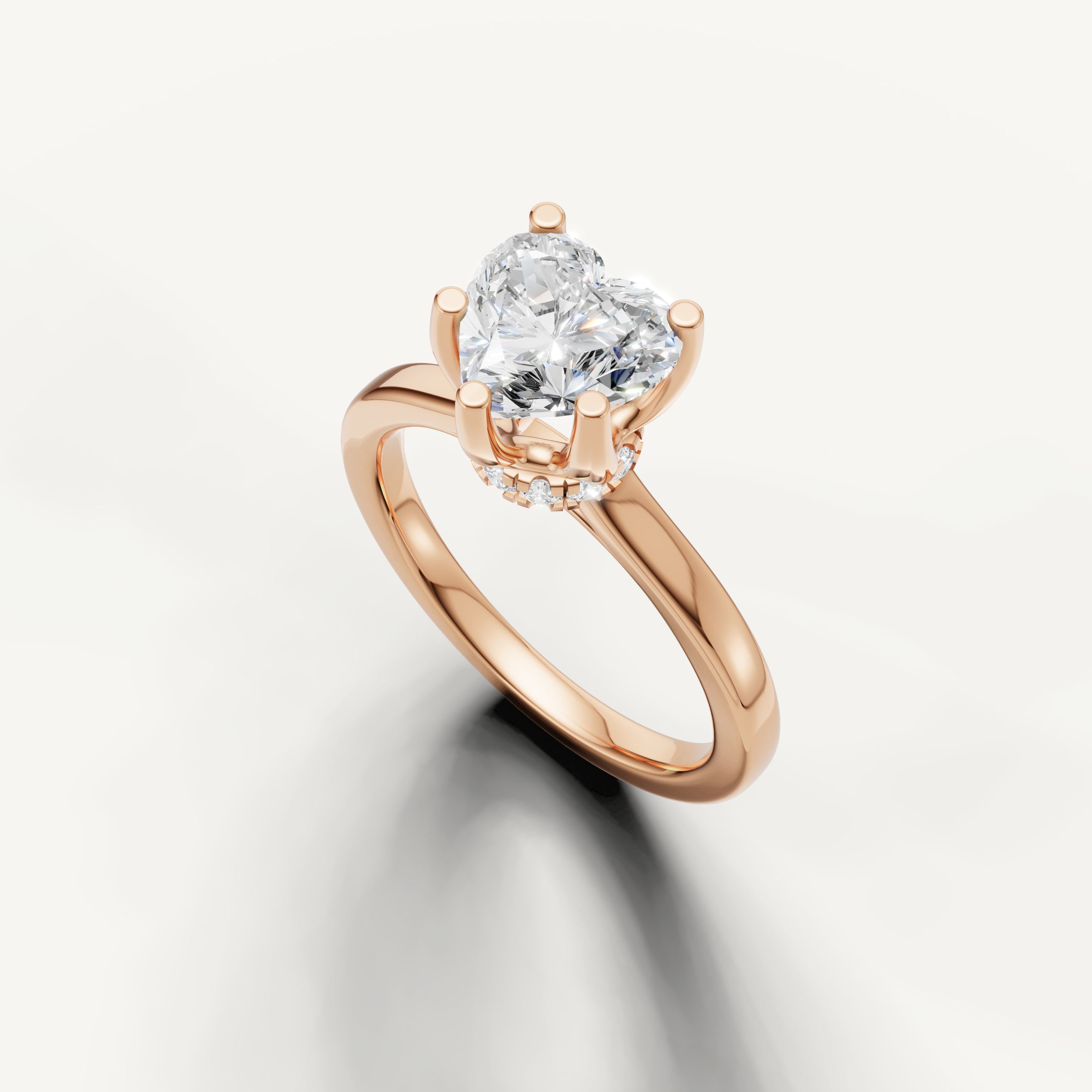 minimalist heart shaped lab grown diamond engagement ring with hidden diamond accent detail