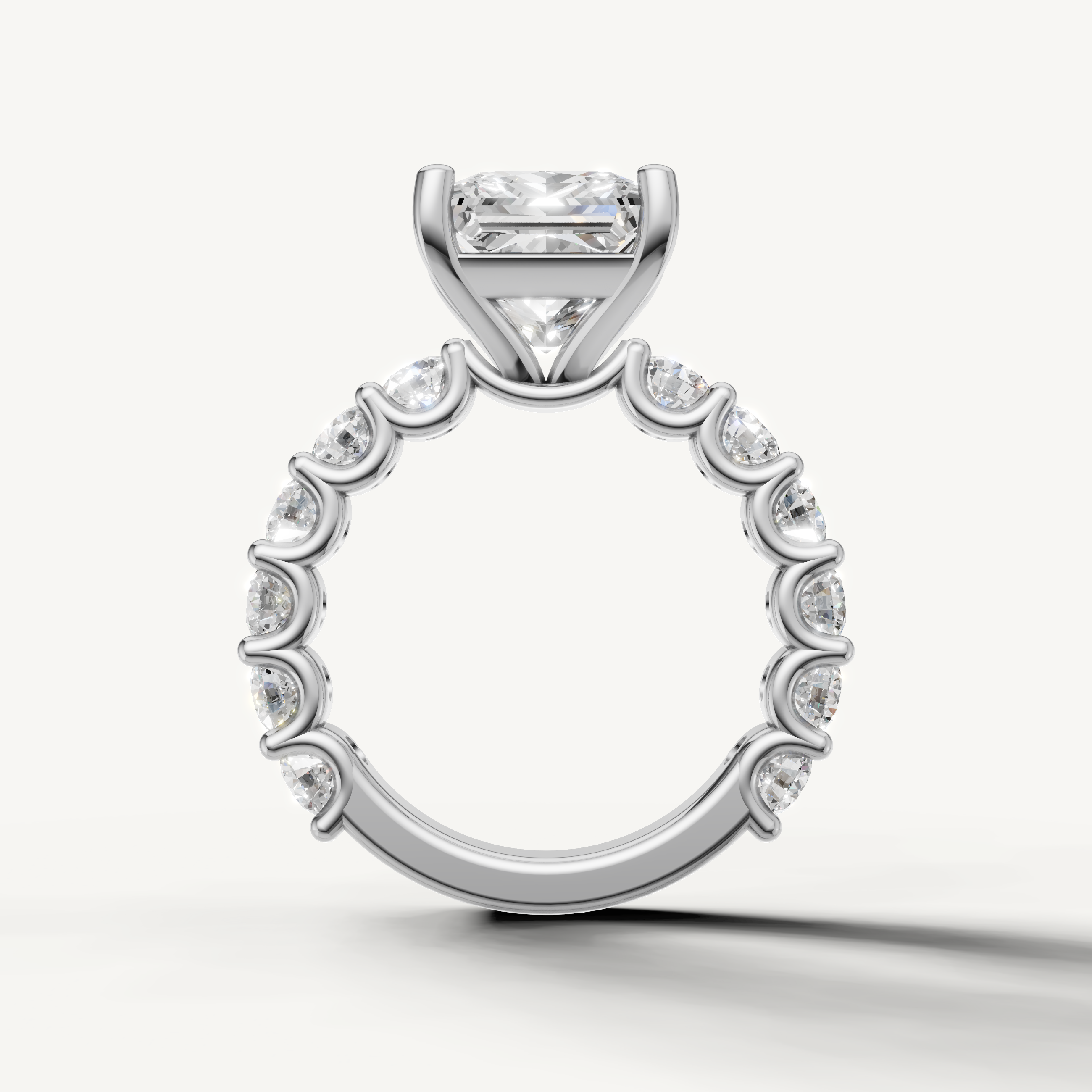 Classic princess engagement ring with open gallery shared prong band white gold