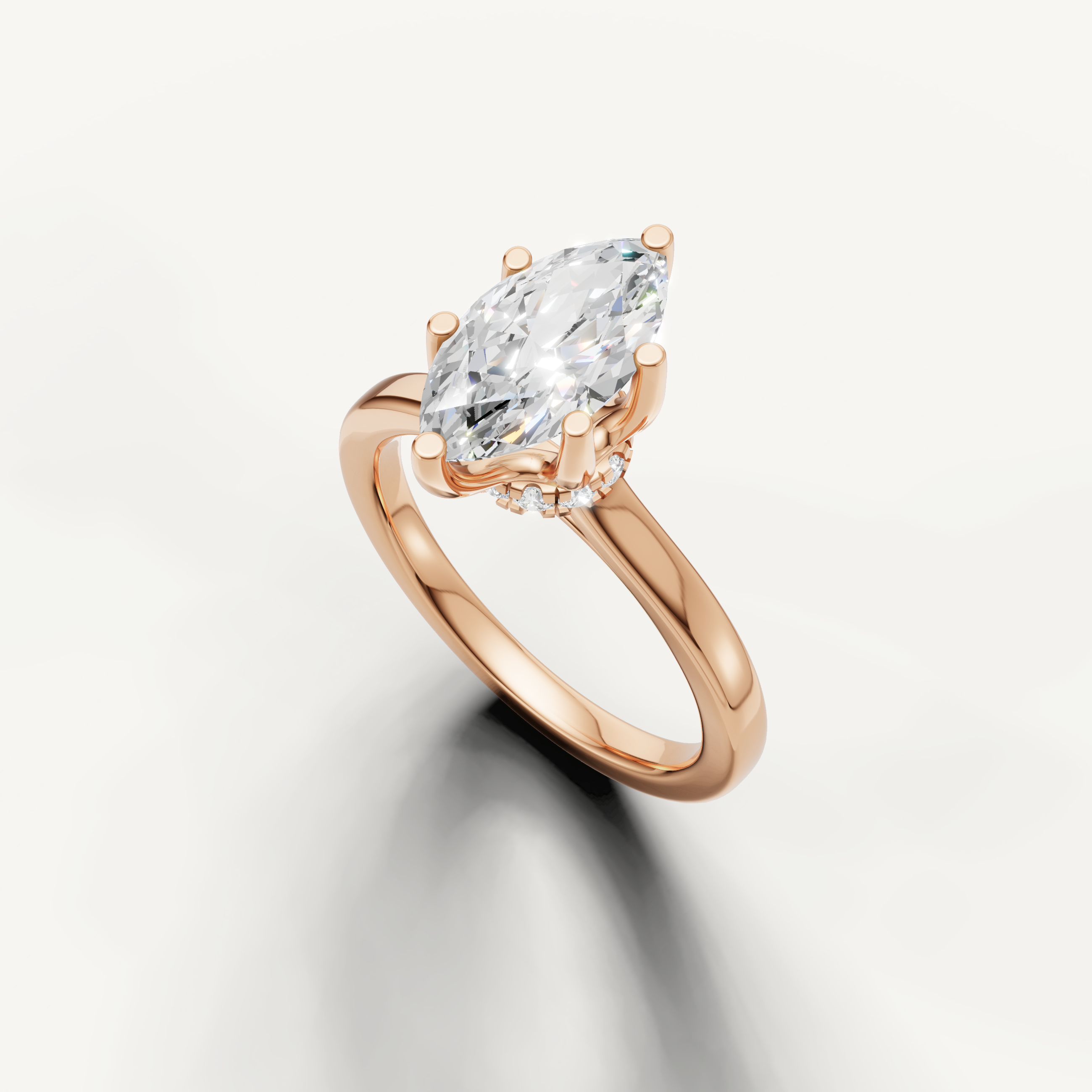 romantic marquise lab grown diamond ring with polished rose gold solitaire setting