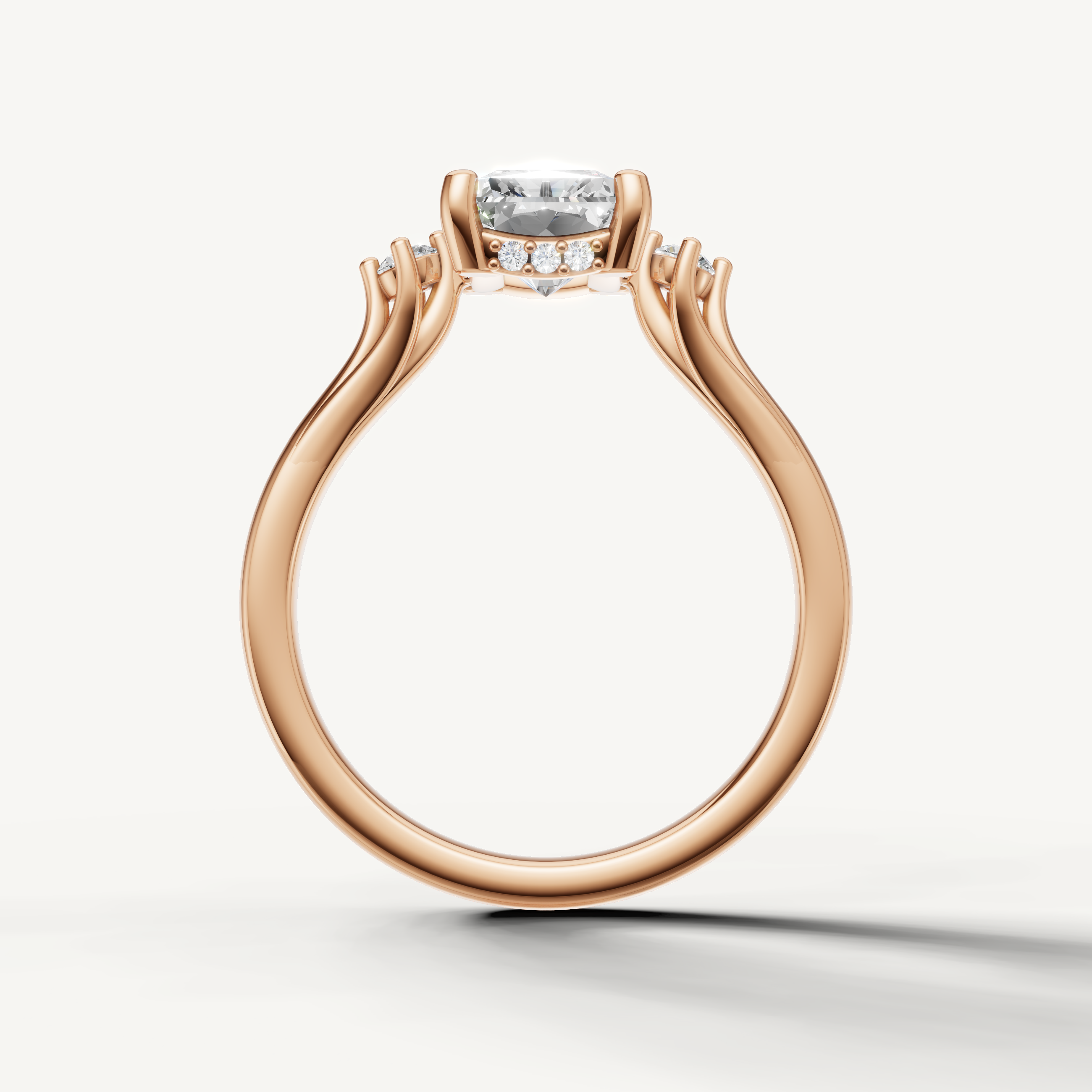 Modern radiant cut lab grown diamond ring in rose gold with elegant side stone accents