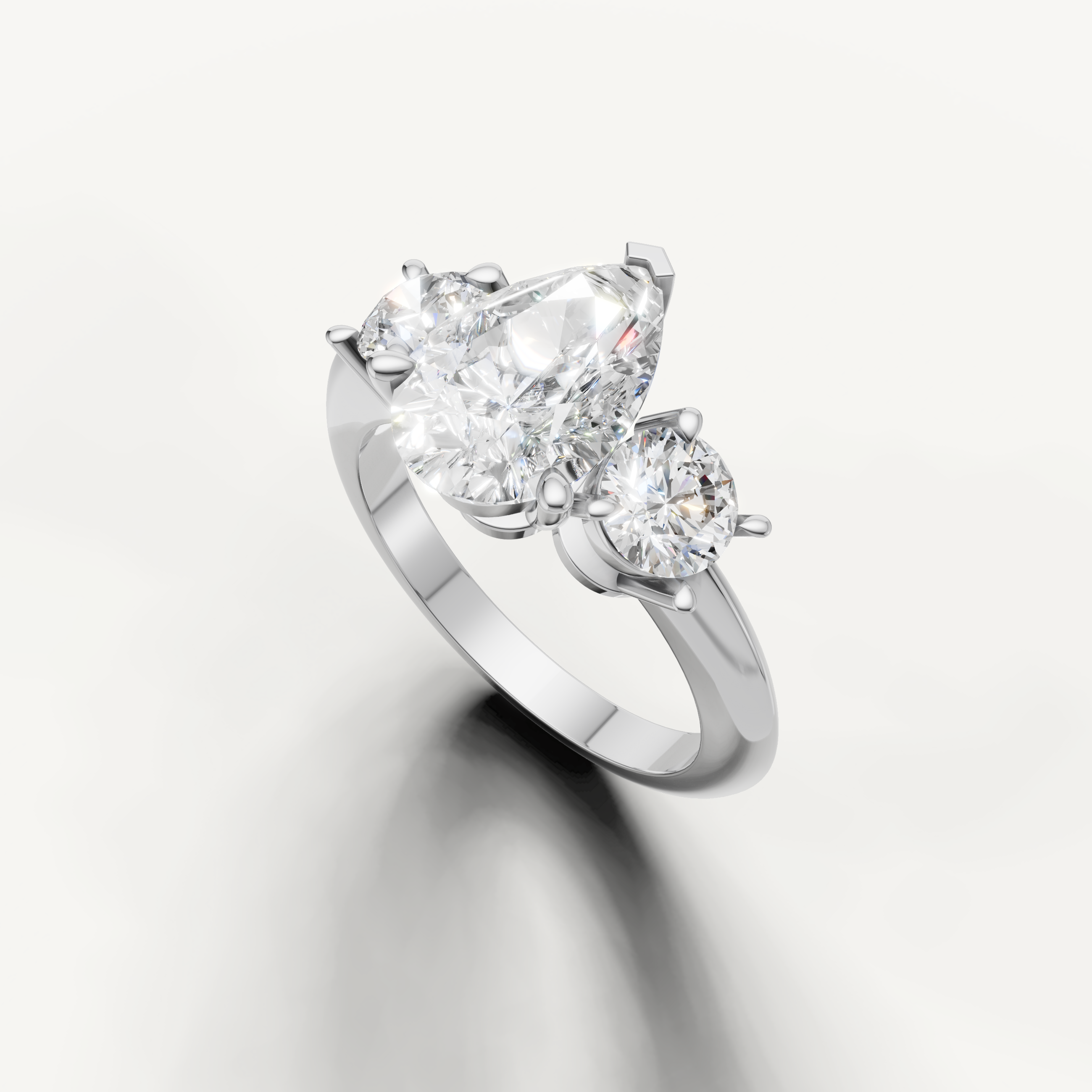 Three stone pear cut lab grown diamond ring in white gold classic setting