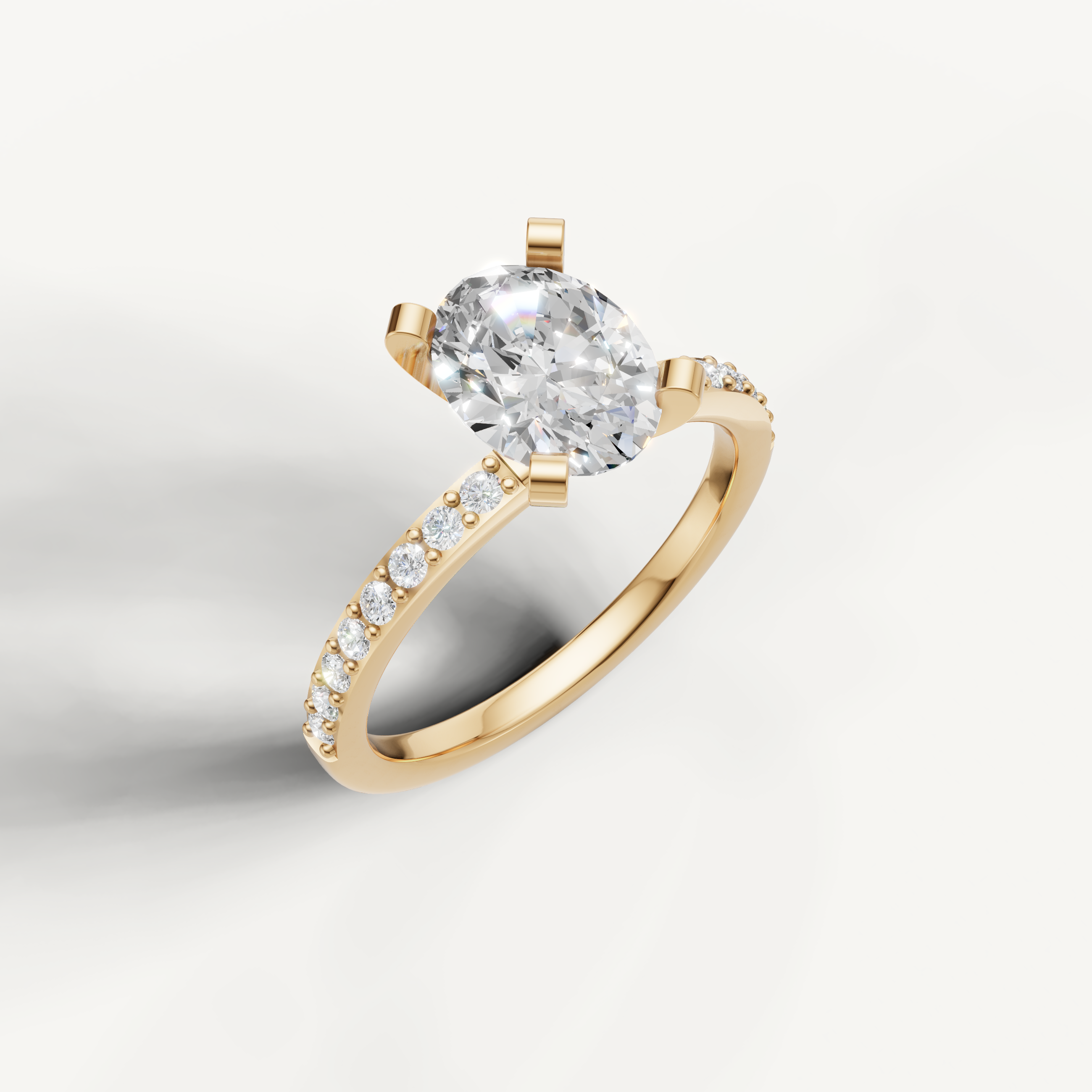 IGI certified oval lab diamond ring in yellow gold pavé setting DEF VVS clarity