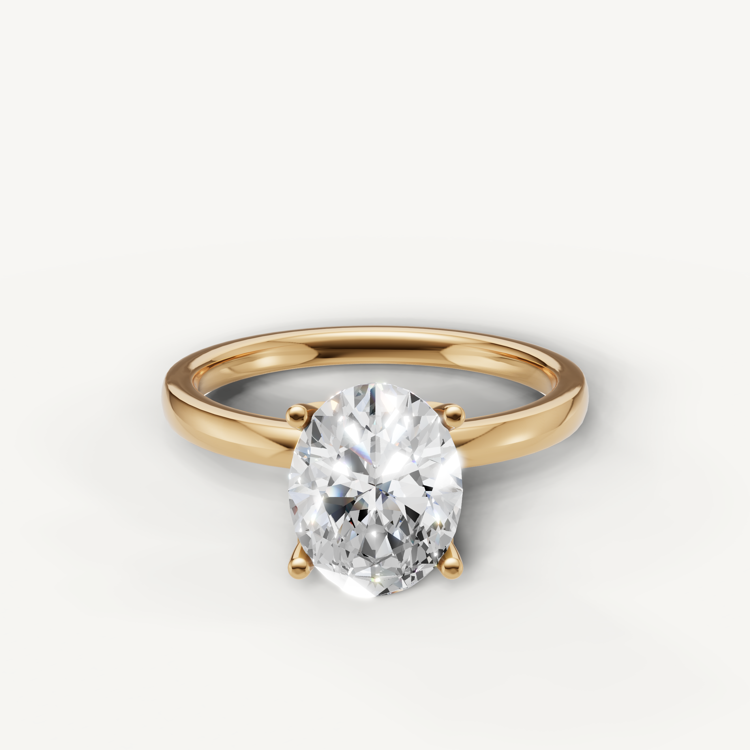 Oval cut lab grown diamond solitaire engagement ring in yellow gold minimalist 4 prong setting