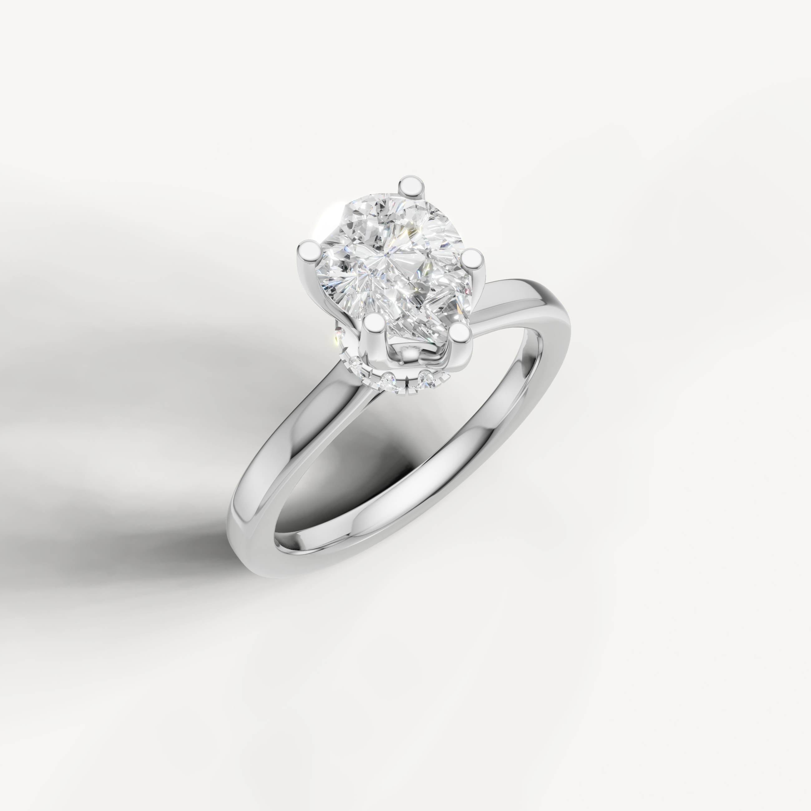 sophisticated pear shaped lab grown diamond ring with polished white gold band