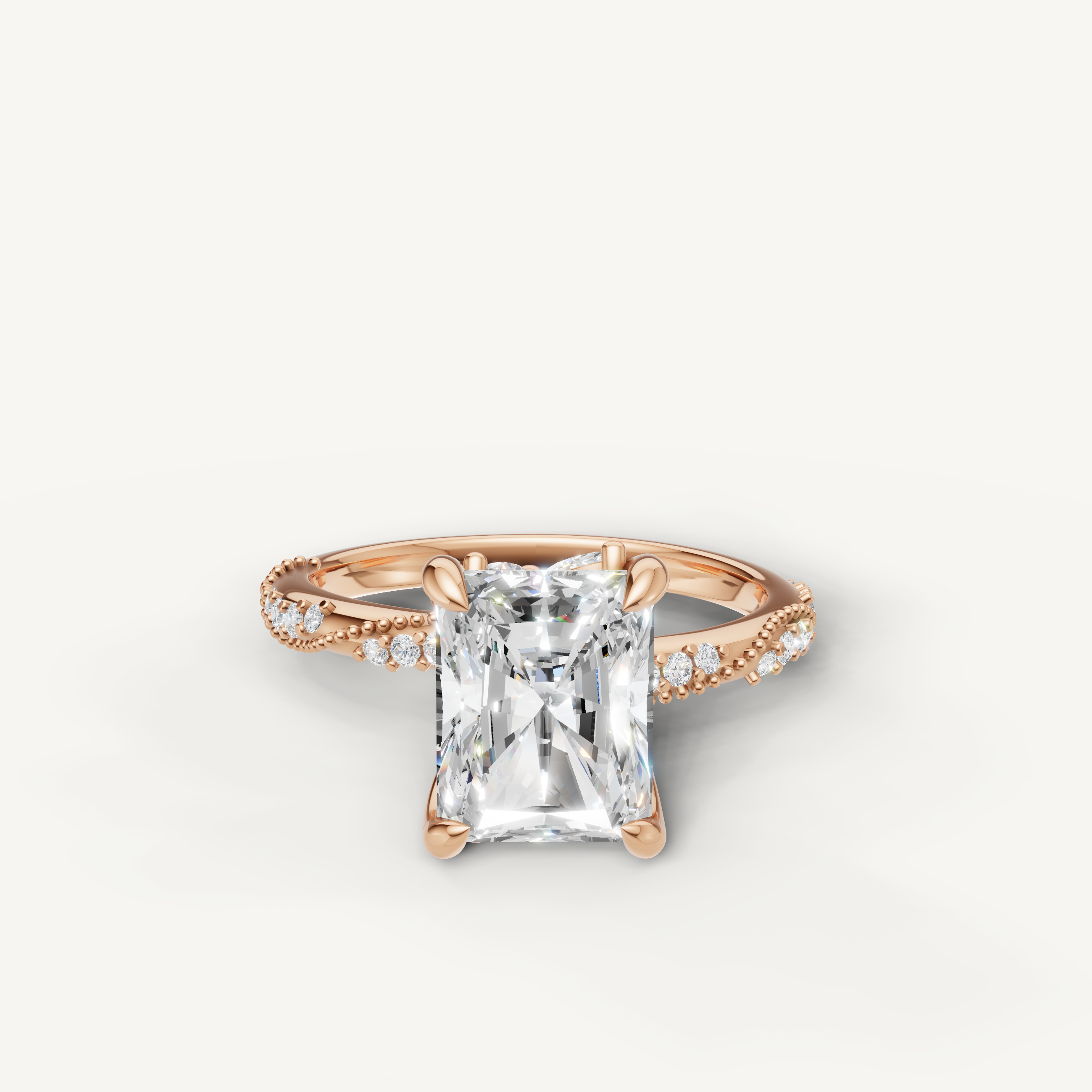 radiant cut lab grown diamond engagement ring with twisted pavé band rose gold