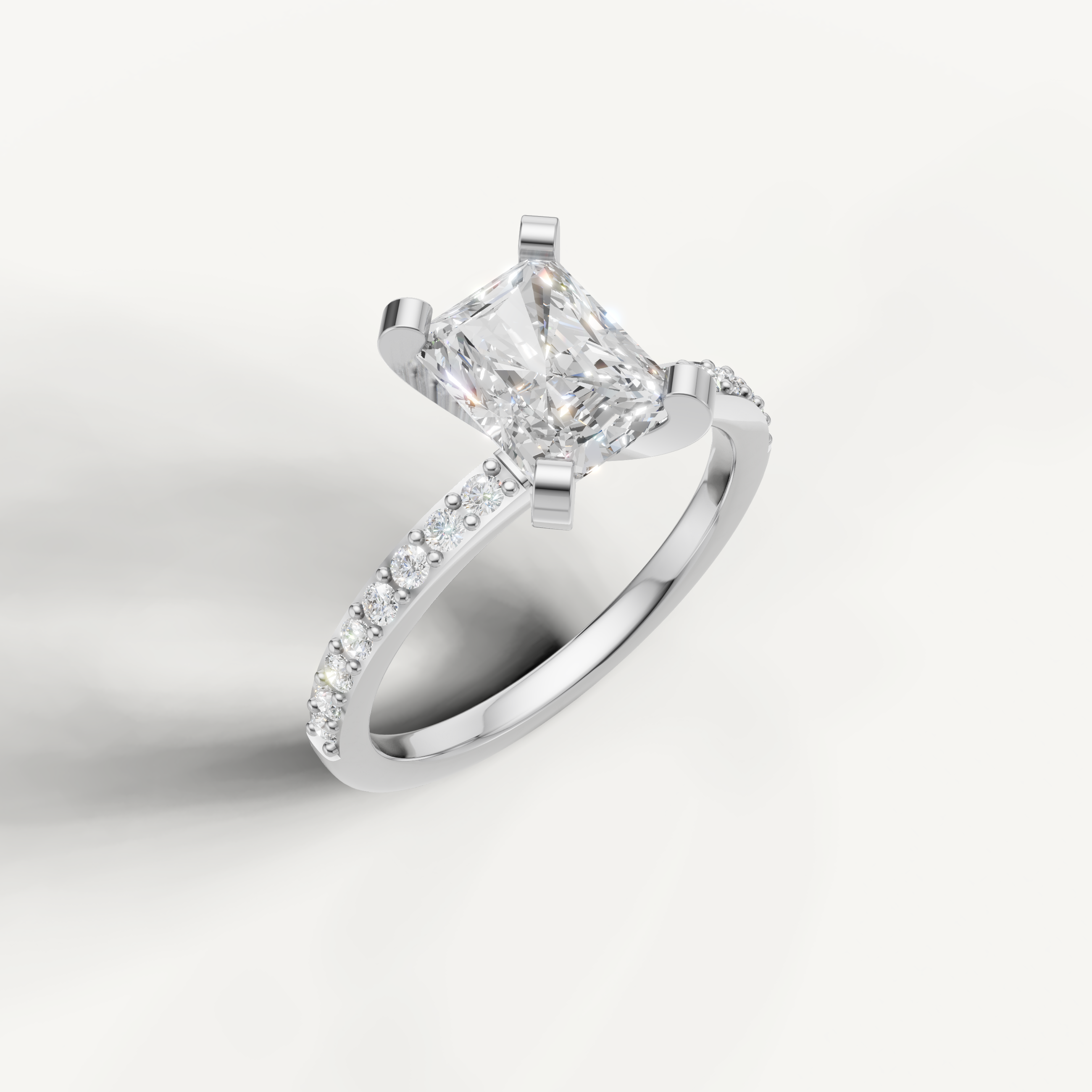 IGI certified radiant cut lab diamond ring in white gold pavé setting DEF VVS clarity