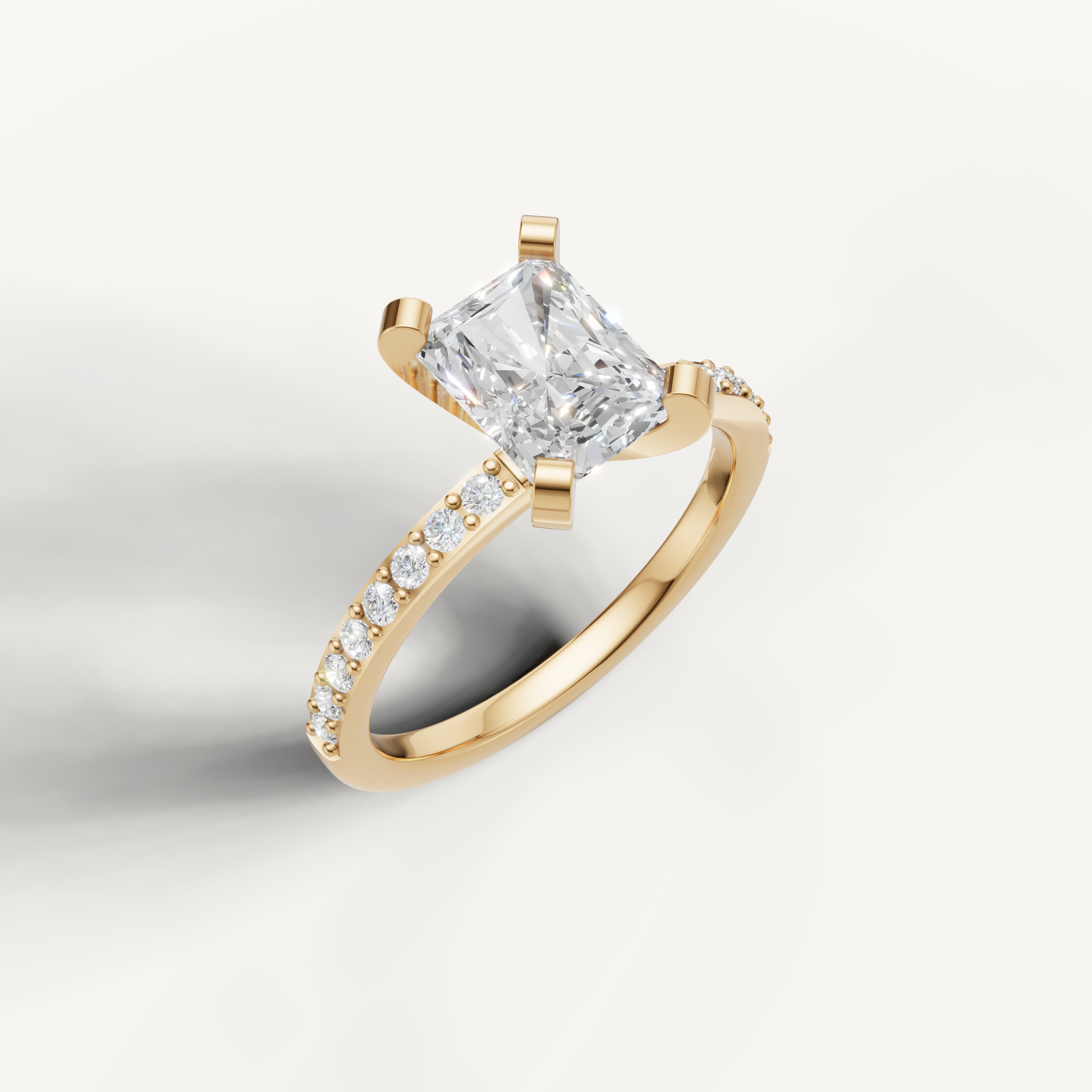 IGI certified radiant cut lab diamond ring yellow gold pavé setting DEF VVS clarity
