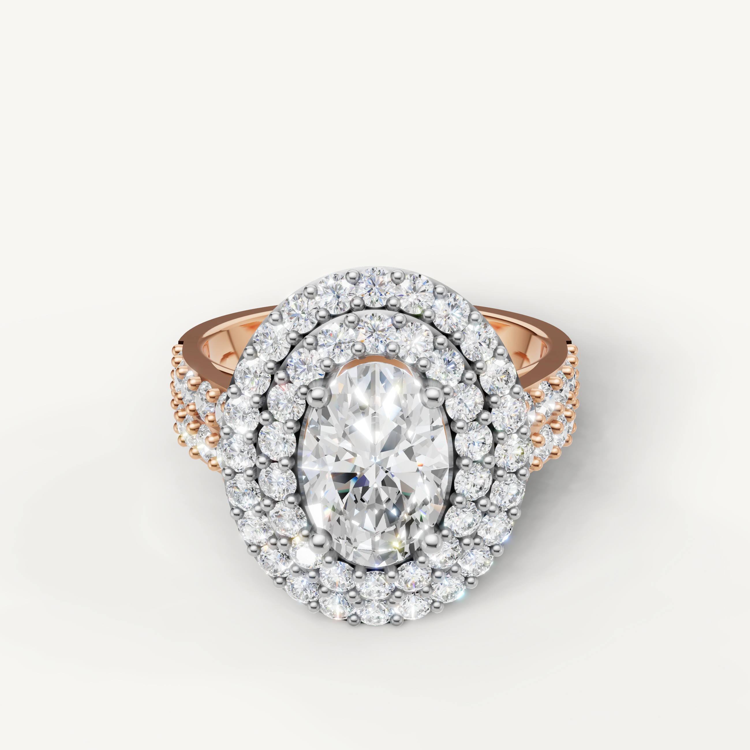 Raul Diamonds rose gold oval engagement ring with pavé diamond shank