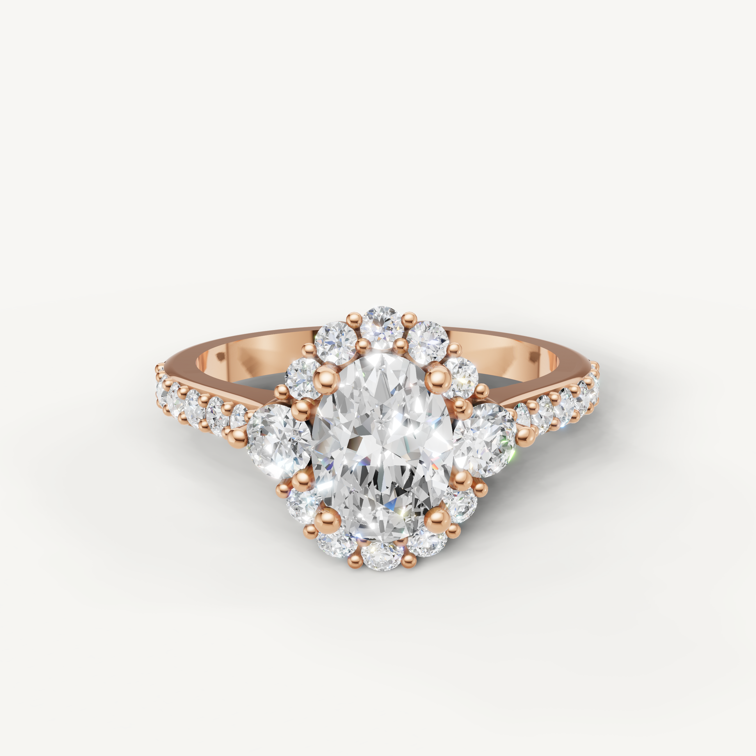 Raul Diamonds rose gold oval engagement ring with halo setting