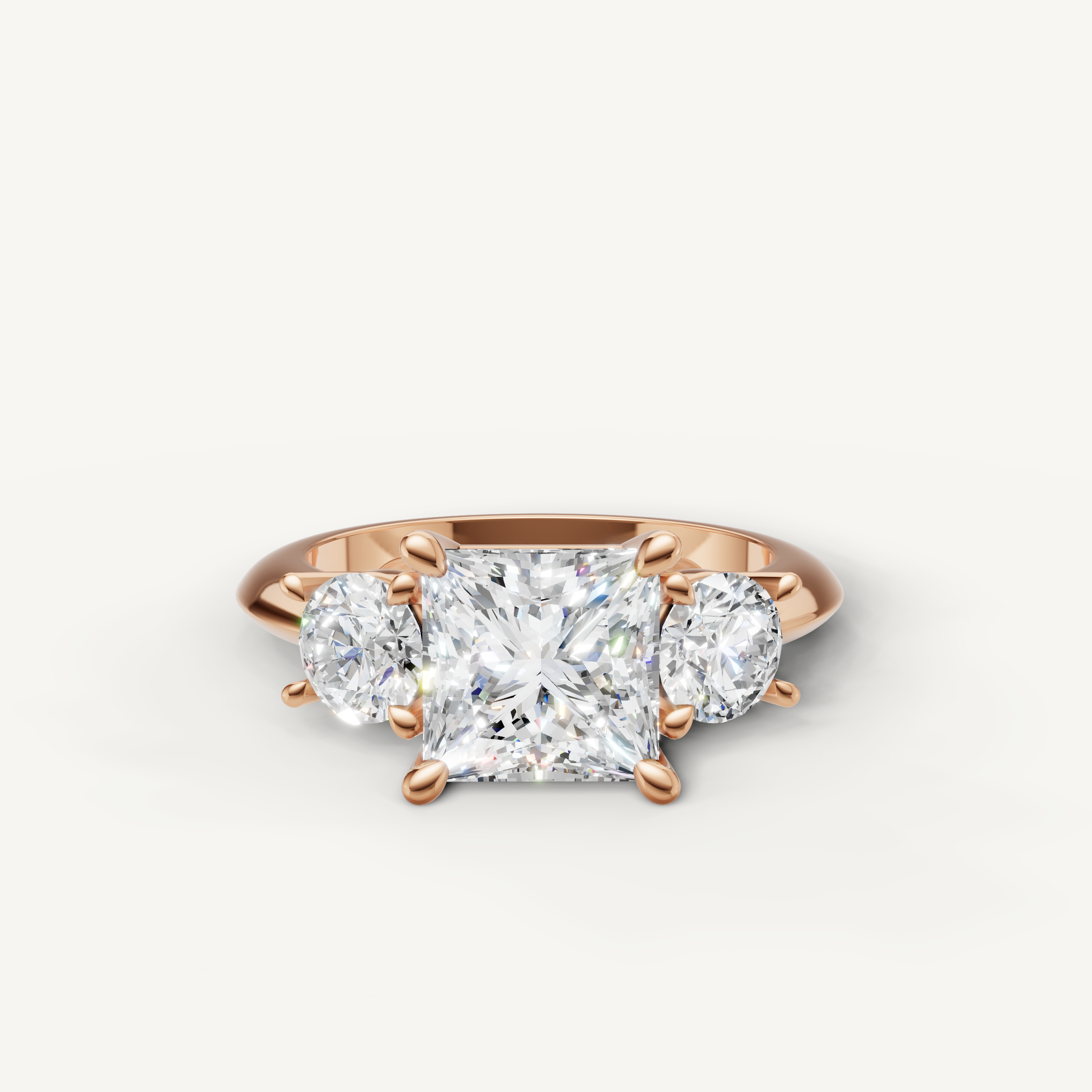 Princess cut three stone lab grown diamond engagement ring in 14K rose gold