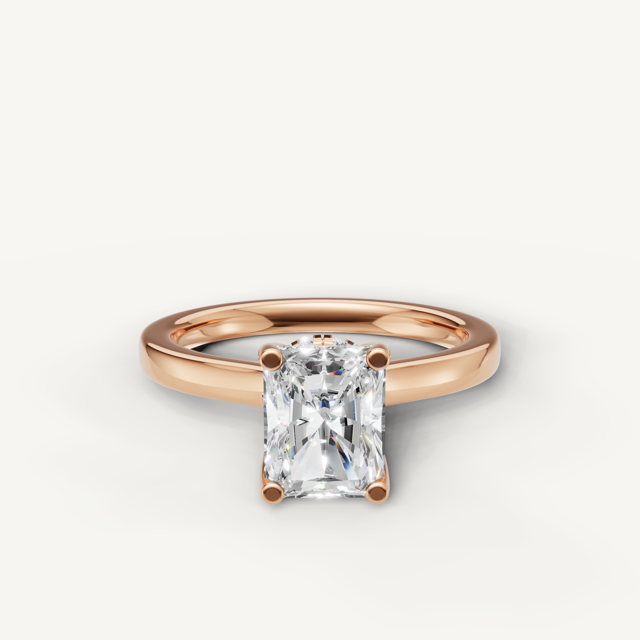 radiant cut lab grown diamond solitaire engagement ring in 14k rose gold