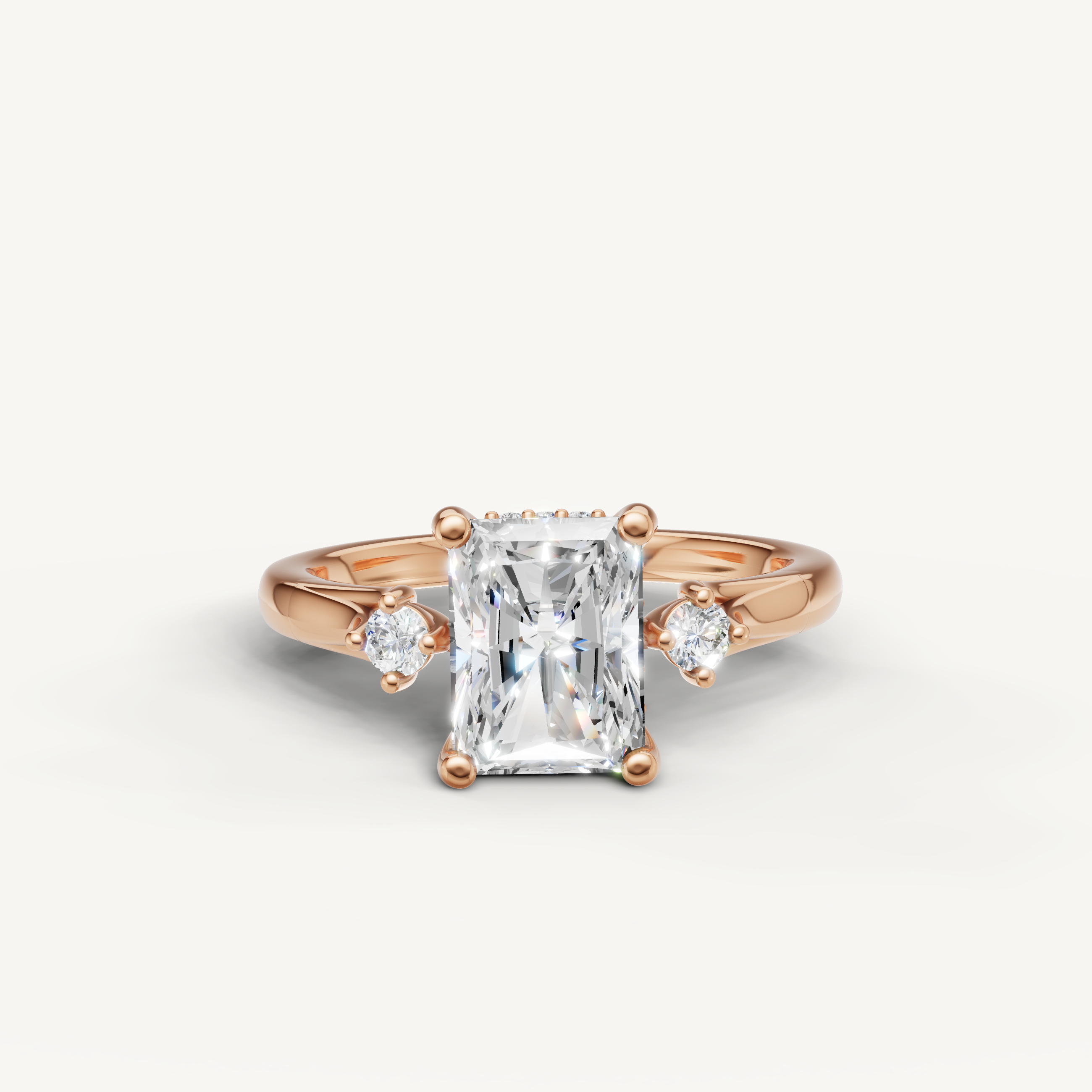 Raul Diamonds rose gold radiant engagement ring with polished minimalist band design
