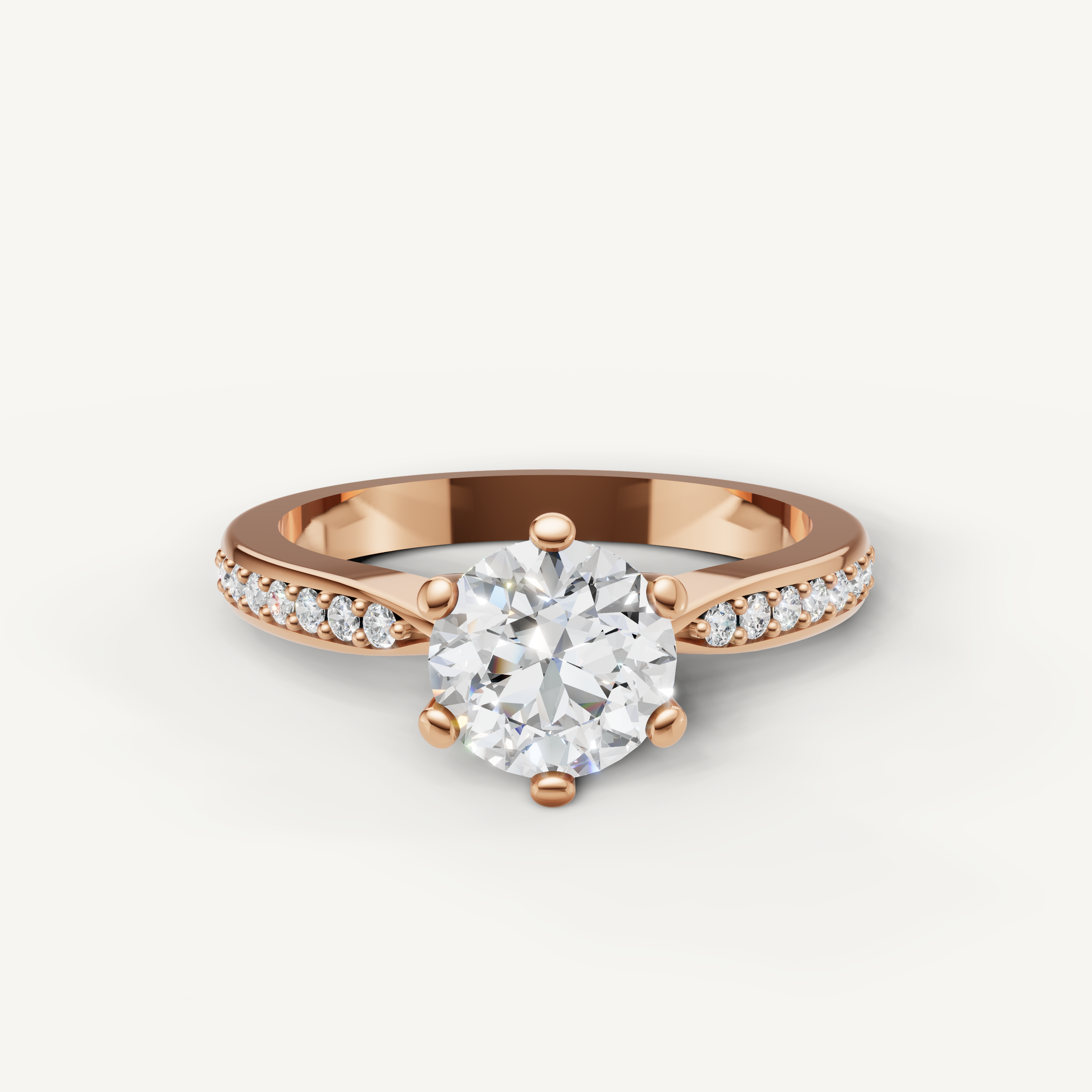 Raul Diamonds rose gold round engagement ring with pavé diamond shank