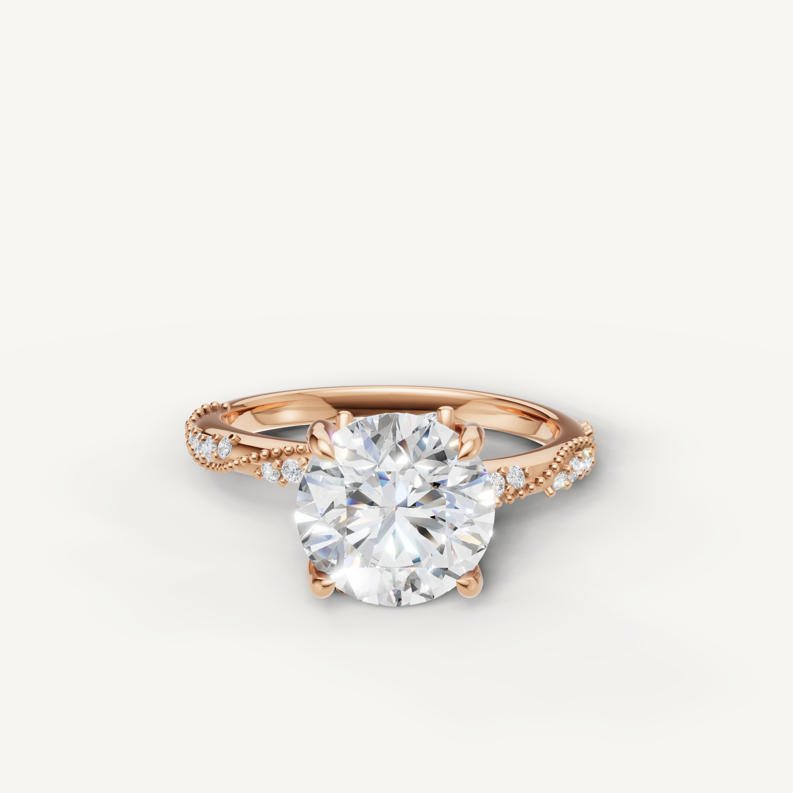 round brilliant lab grown diamond engagement ring with twisted pavé band rose gold