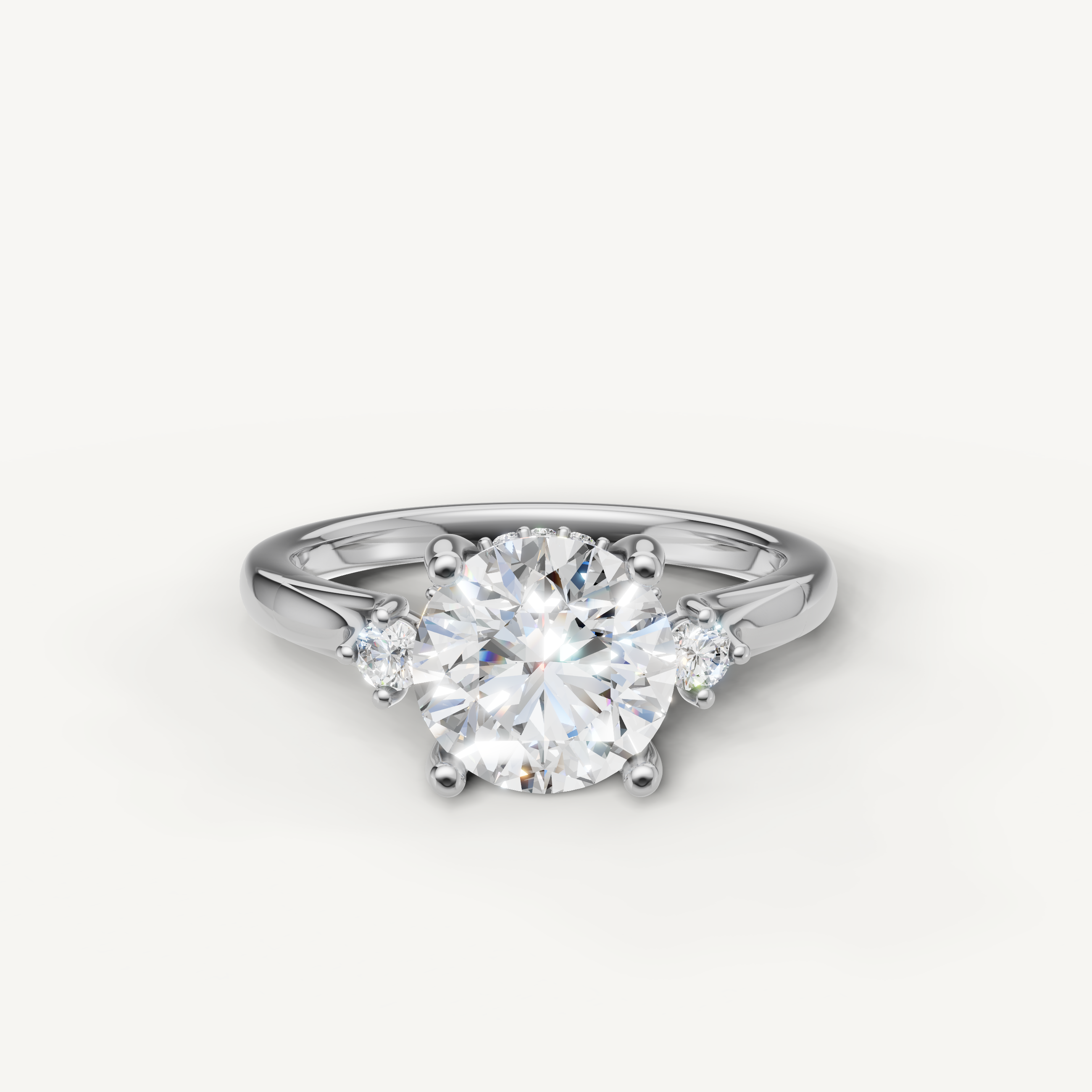 Round cut lab grown diamond engagement ring in 14K white gold with sparkling side stones