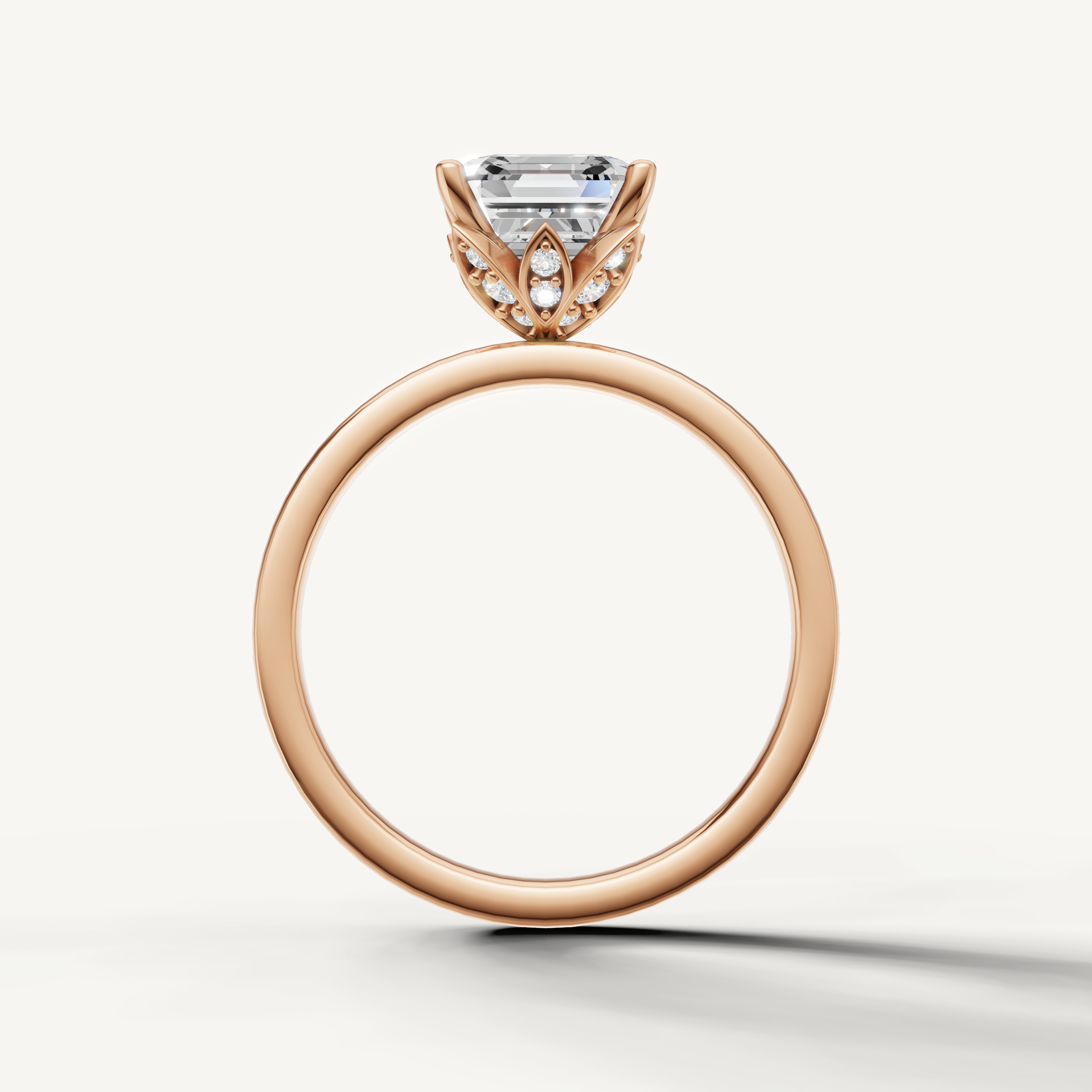 Minimalist asscher cut lab grown diamond engagement ring plain band rose gold