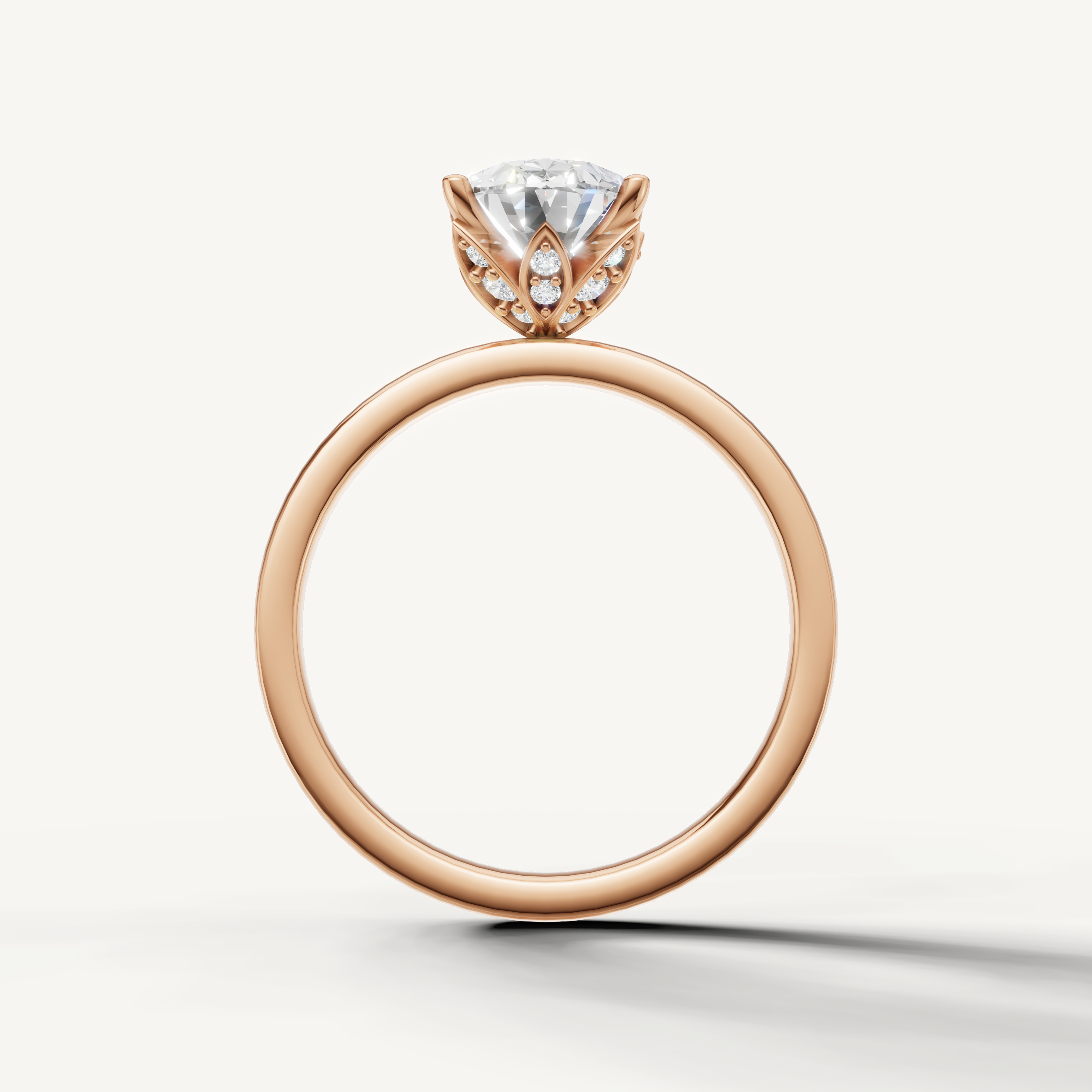 Minimalist oval lab grown diamond engagement ring plain band rose gold