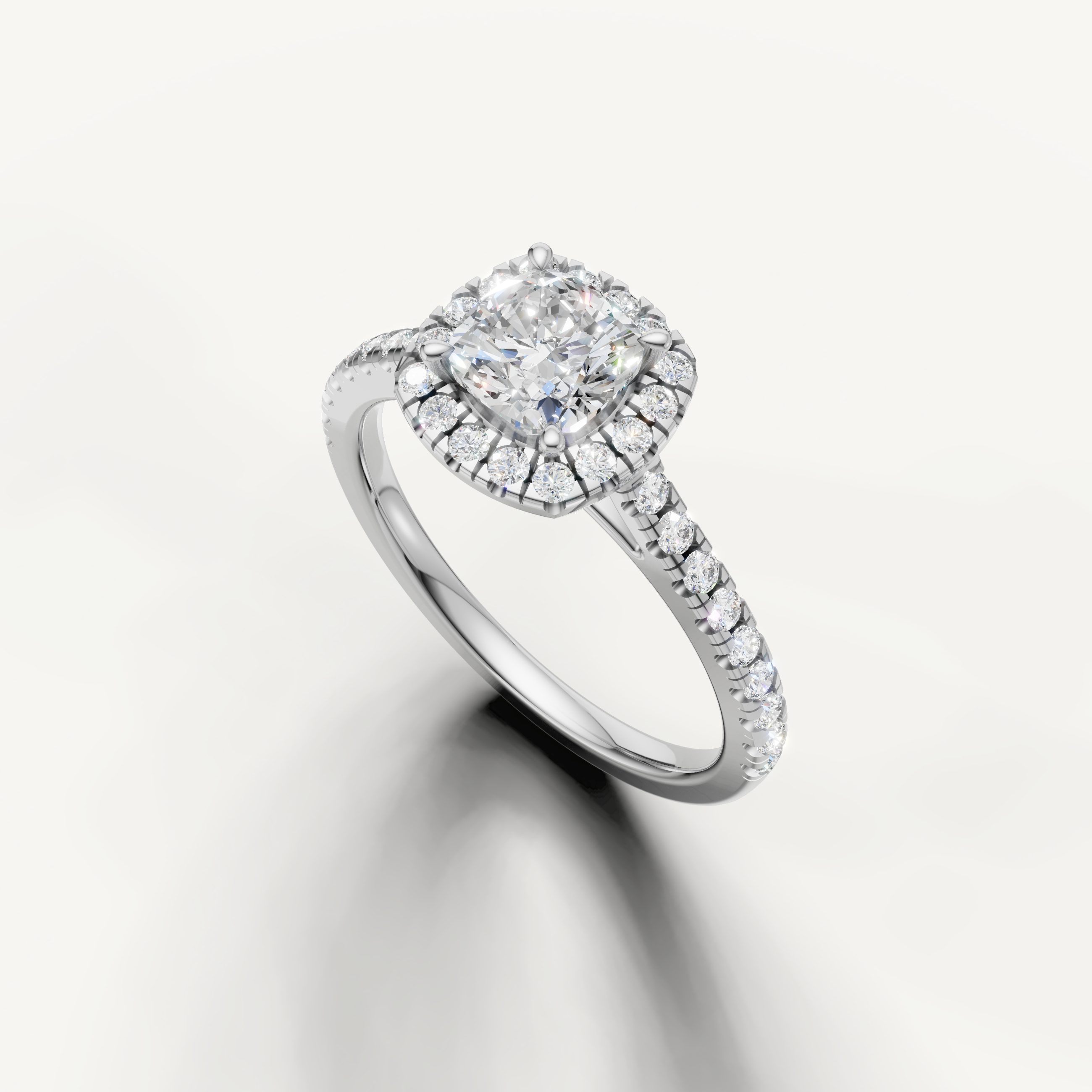elegant cushion cut lab grown diamond engagement ring with classic halo setting