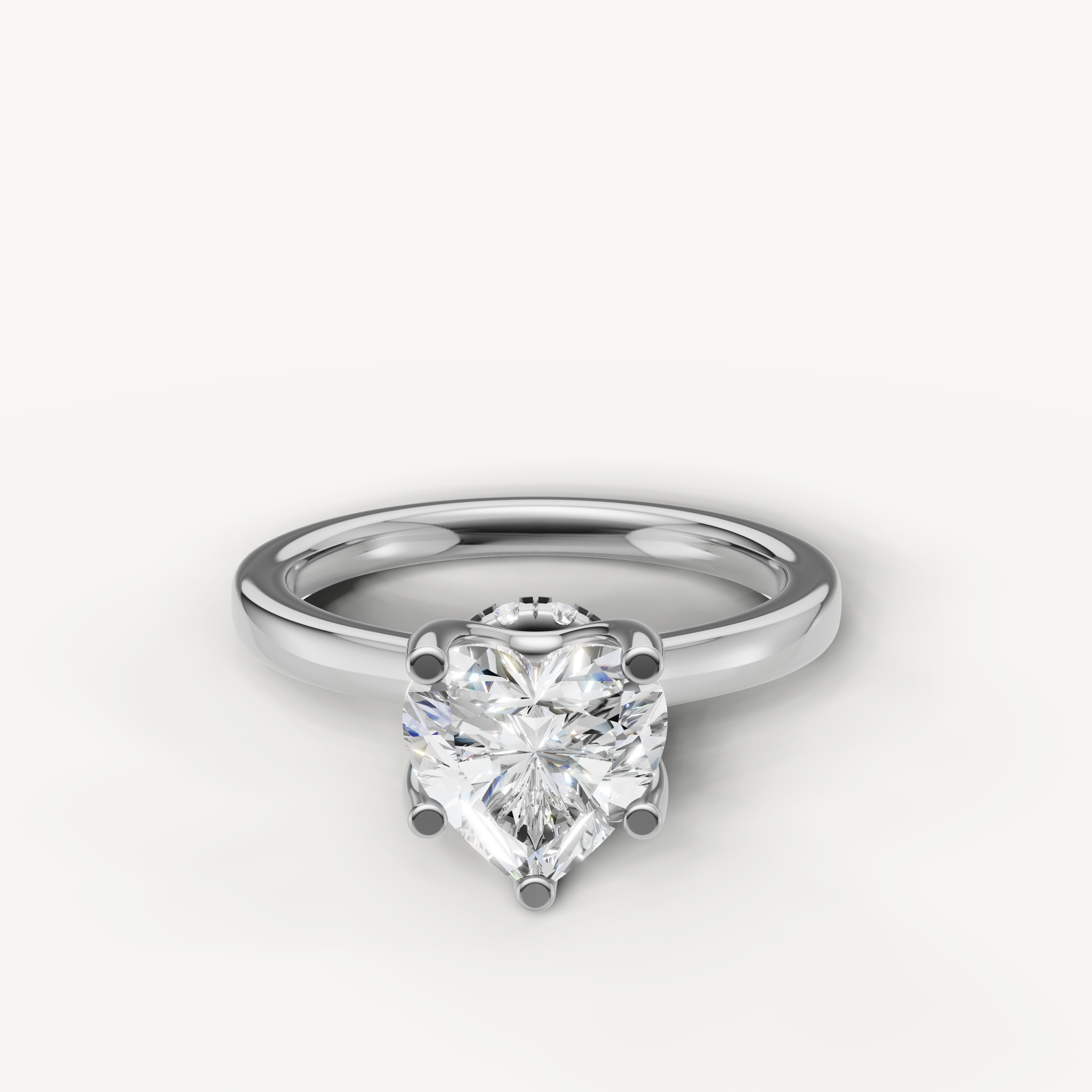 heart shaped lab grown diamond solitaire engagement ring in 14k white gold with hidden halo