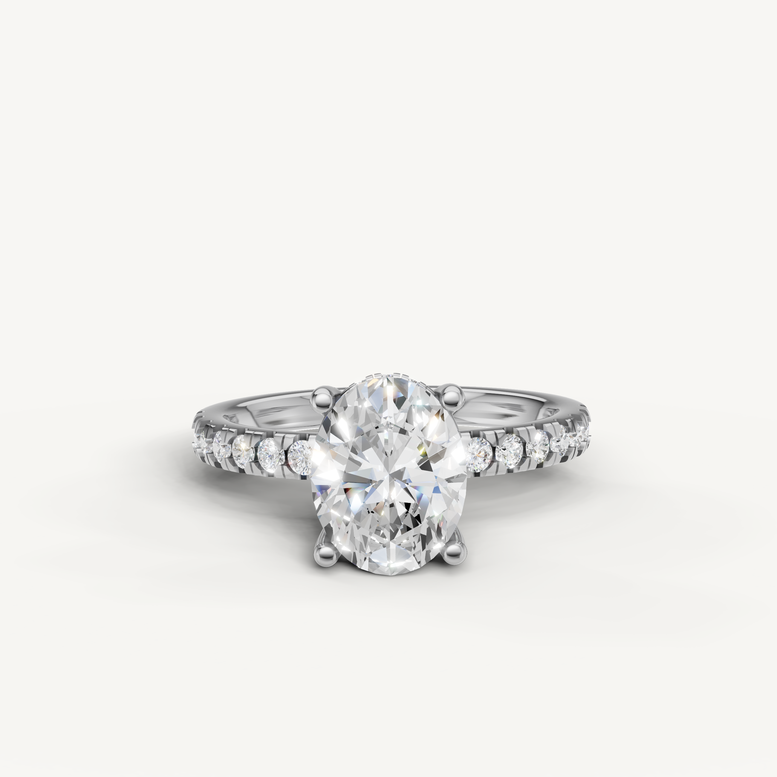oval cut lab grown diamond engagement ring with pavé band white gold
