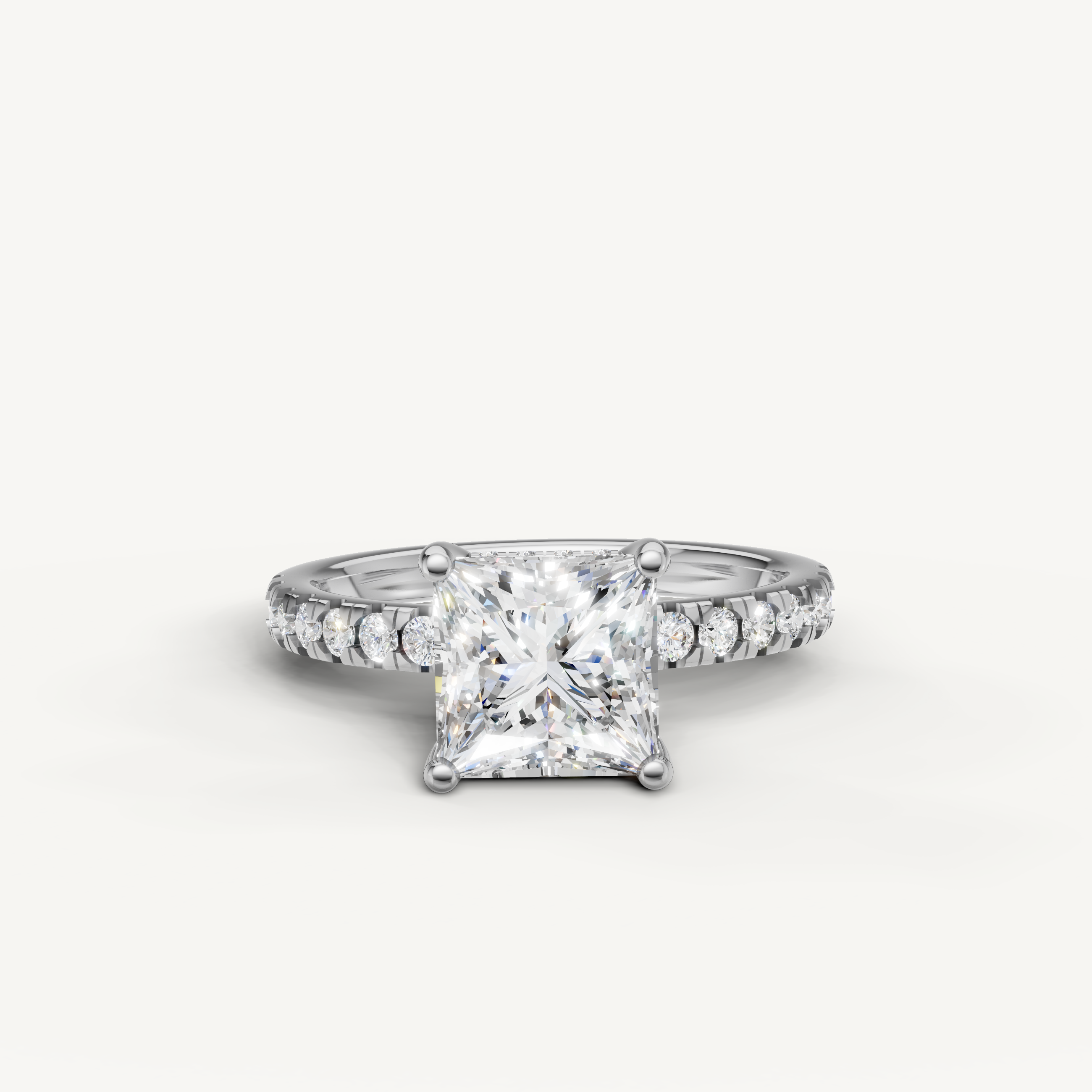 princess cut lab grown diamond engagement ring with pavé band white gold
